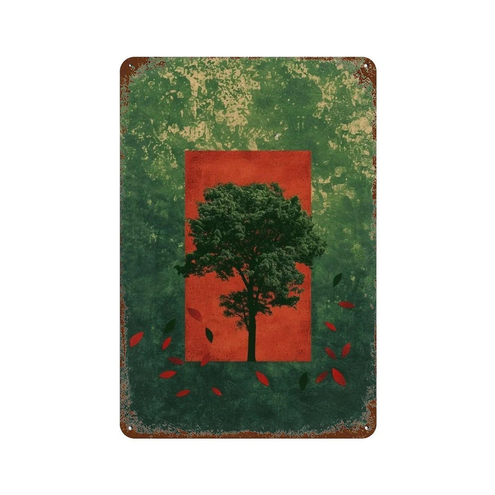 Wujhgrsg Style Mottled Retro Square Framed Foliage Motif 01 Wall Art Retro Iron Vintage Metal Tin Sign Poster Modern Decor For Home Cofffee Club Bar Shop 30X20cm
