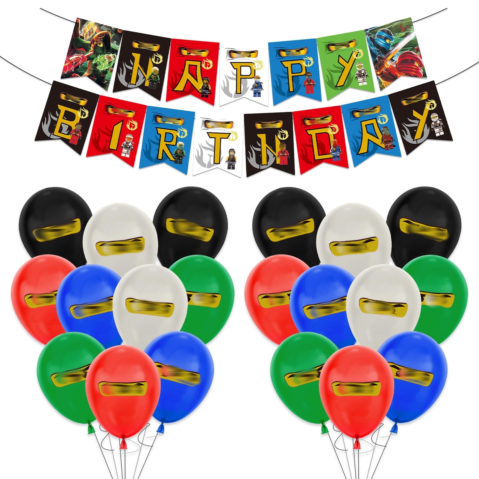 21Pcs Cute Ninja Birthday Decorations, 1Pcs Happy Birthday Banner and 20Pcs Balloons, Cartoon Theme Party Latex Balloons For Kids Girls Boys Party Decoration Supplies