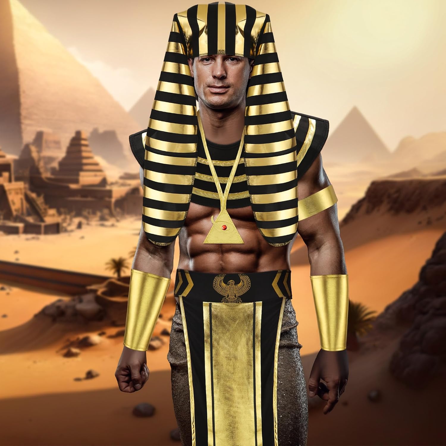 Xtinmee 8 Pcs Halloween Egyptian Pharaoh Costume Accessories Set for Men
