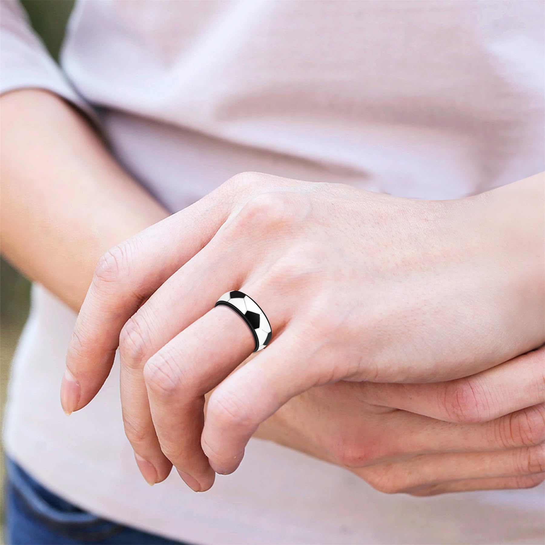 Mayfaith Fashion 8mm soccer Sports Ring, Exquisite Stainless Steel Rotating Anti Anxiety Ring for Men and Women, Gift for Valentine's Day, Birthday, and Parties YA5038-11