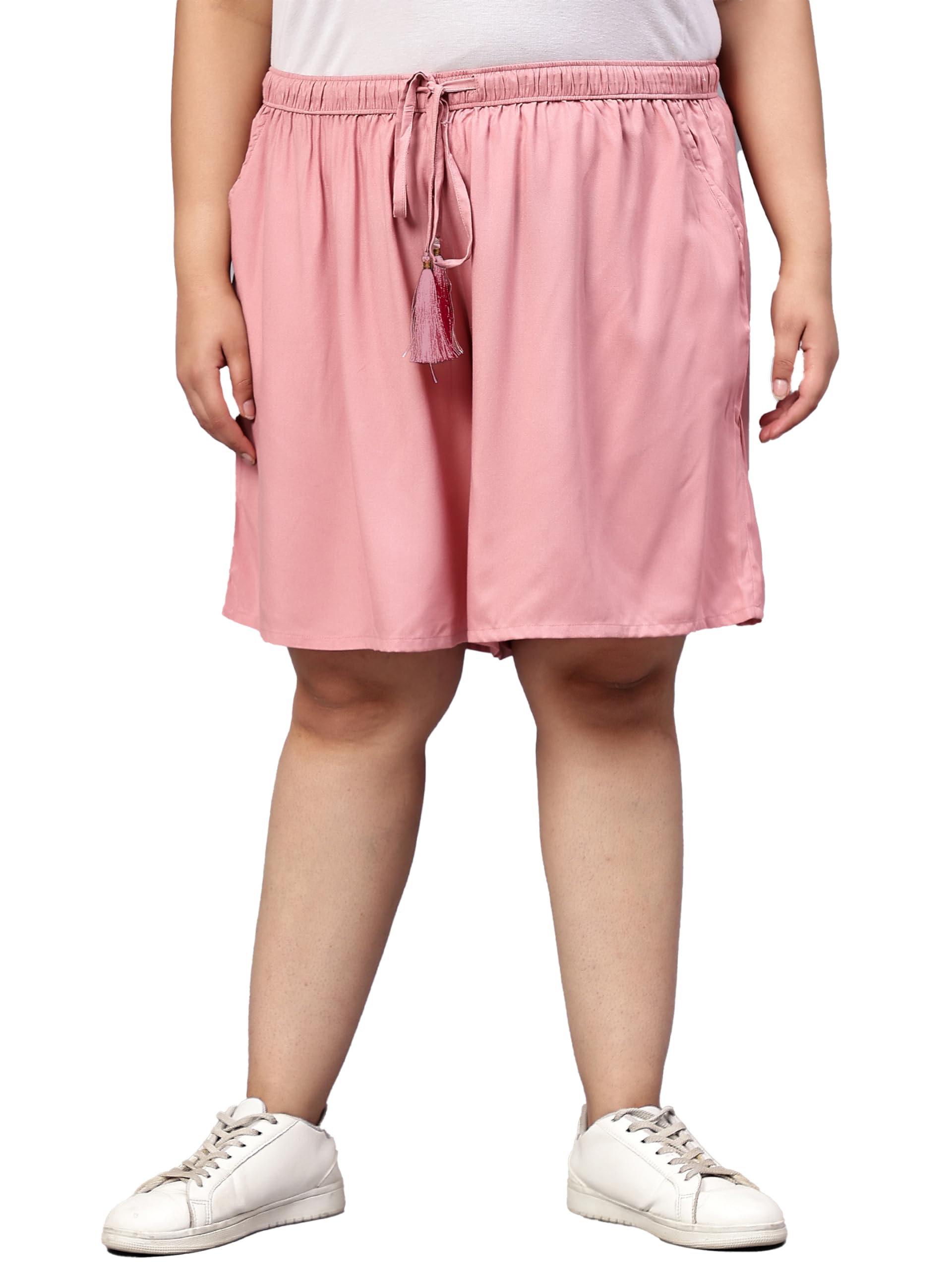 indietoga Women's Plus Size Solid Rayon Flared Lounge Shorts-picture-16