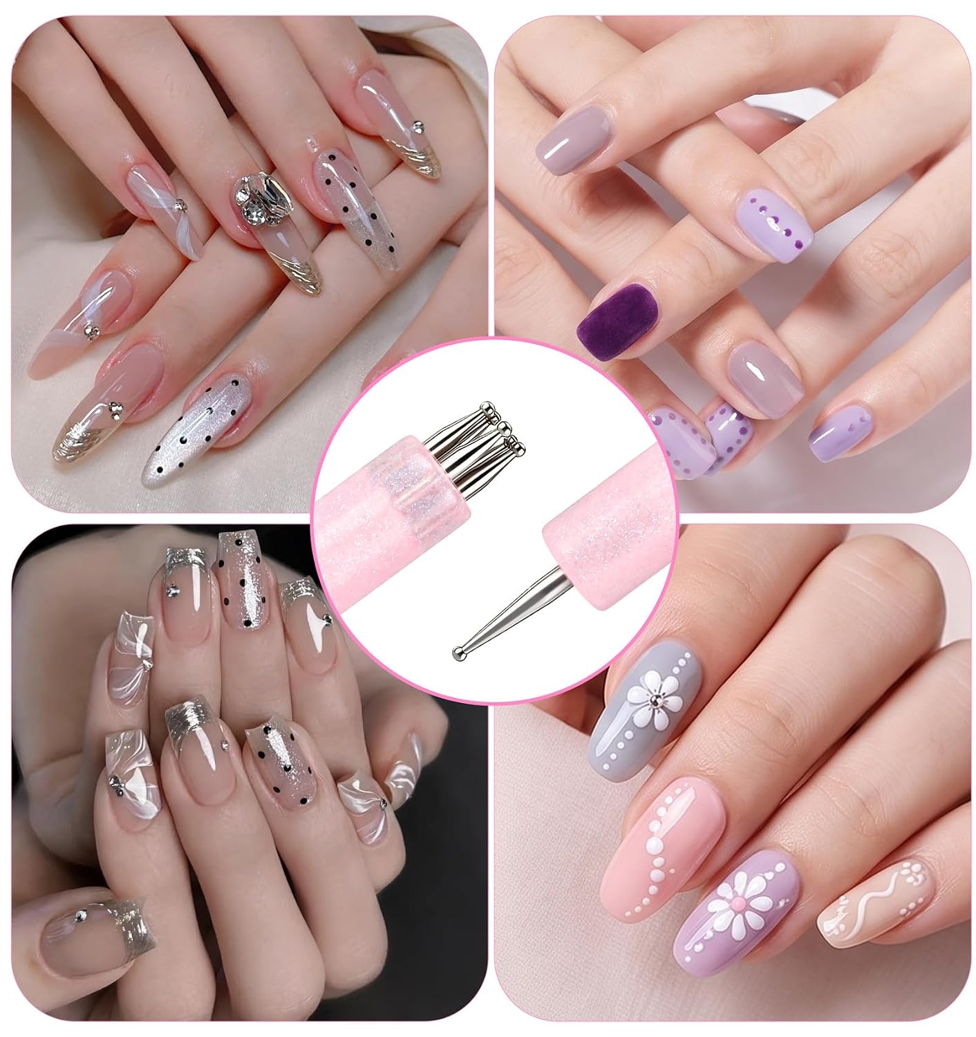 4 PCS Nail Flower Tool, Polka Dot Nail Tool (Multicolor, 3.15 Inch)