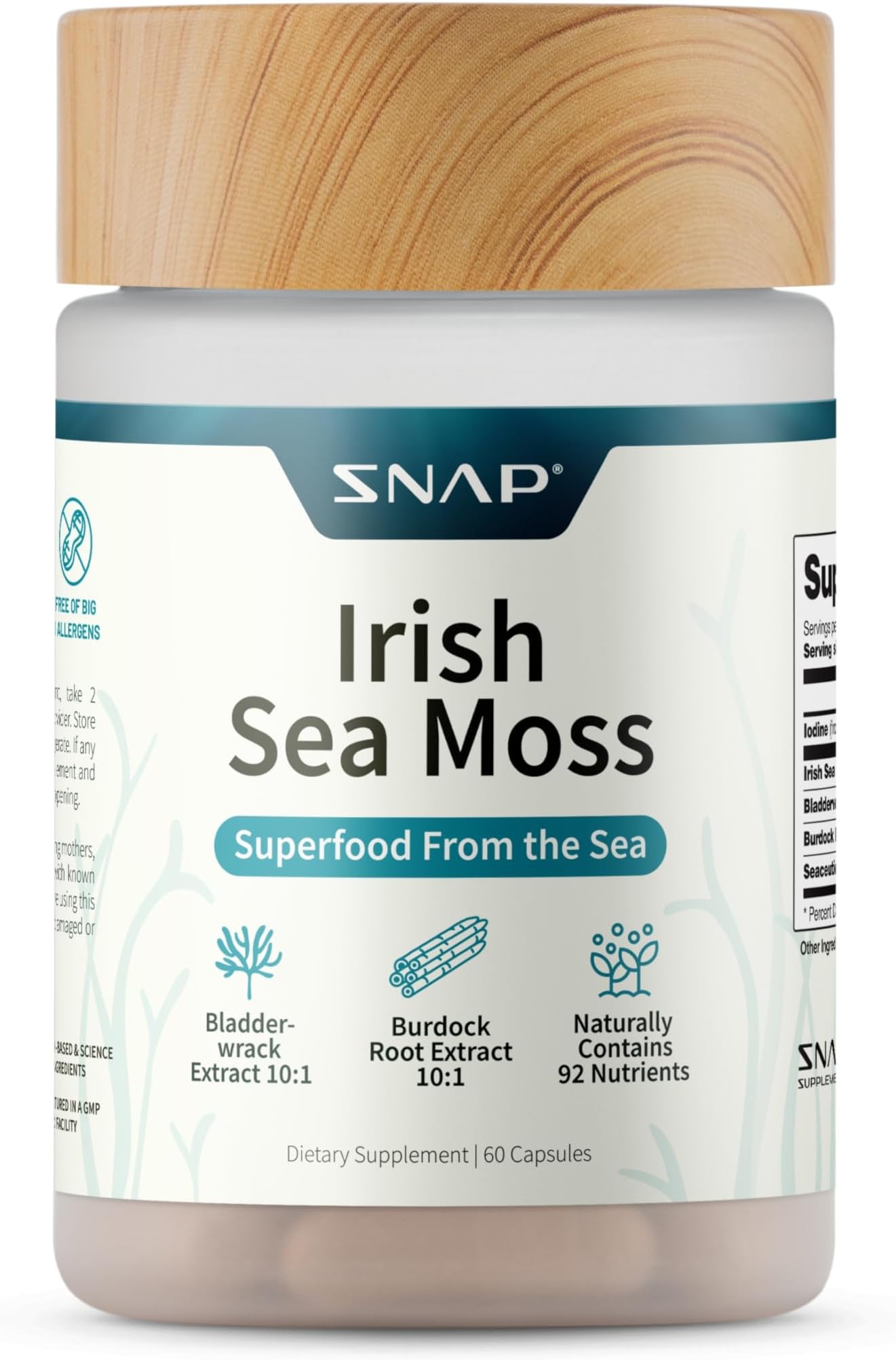 Irish Sea Moss Capsules w/Bladderwrack, Burdock Root & Iodine Energy Support | Seamoss to Elevate Mood, Strengthen Immunity & Digestion, Renew Skin Tone - Seamoss Pills | 60 Caps