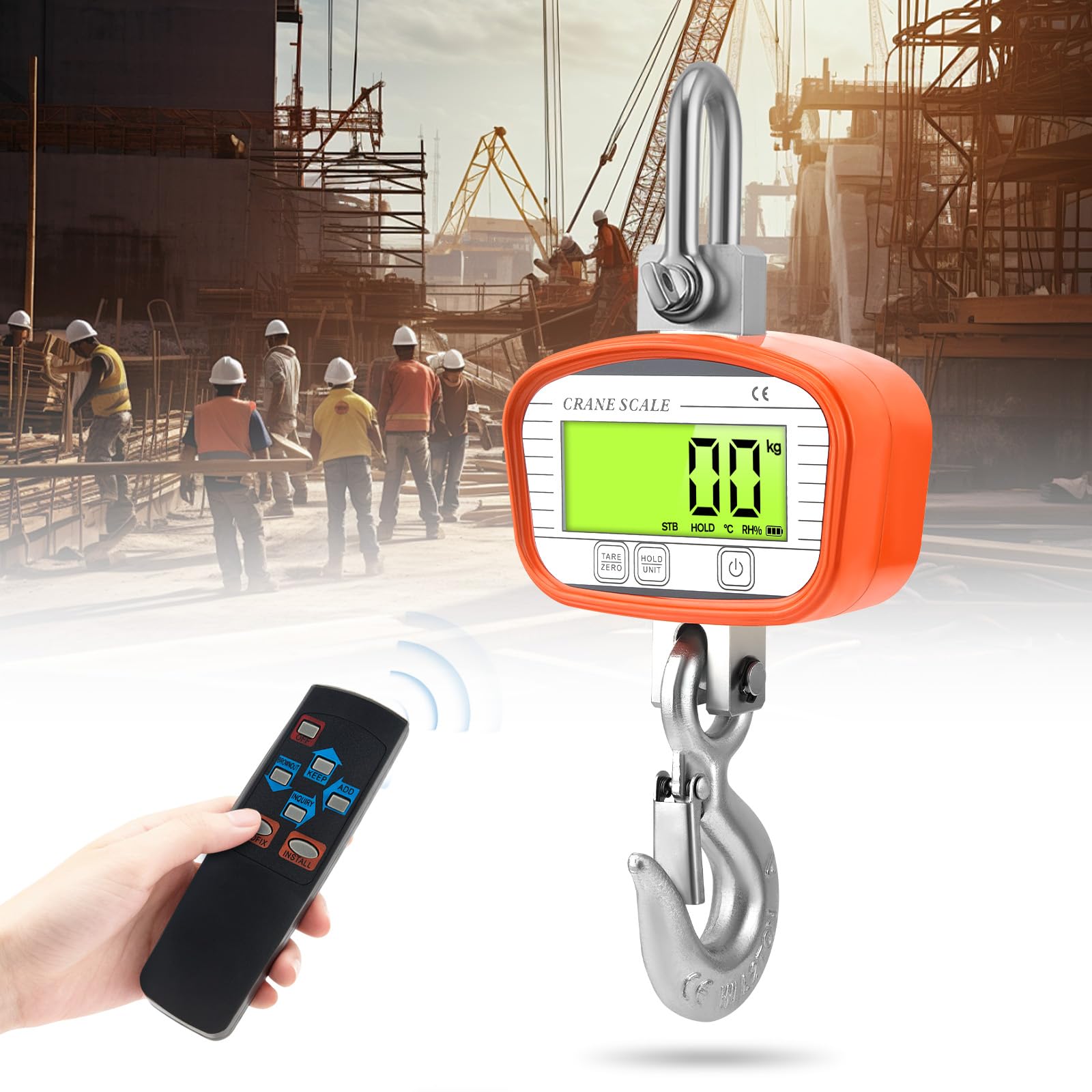 Digitale Kranwaage 1000kg/2200lbs, Industrielle Hängewaage, Hängende Waage mit präzisem Sensor & LCD-Anzeige für Bauernhof, Fabrik, Jagd (Orange, 1000KG)