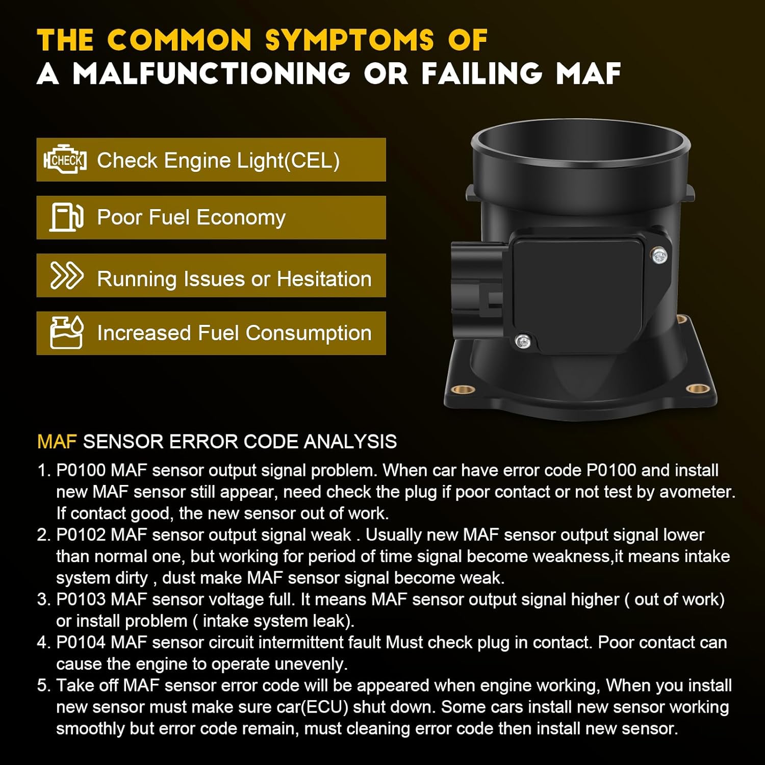 OCPTY Mass Air Flow Sensor Meter MAF Fits for Ford E350 Super Duty,Econoline,Excursion,F150,F150 Heritage,F250/F350 Super Duty,F450,Grand Marquis,Mustang, for Lincoln Town Car, for Grand 6Pins