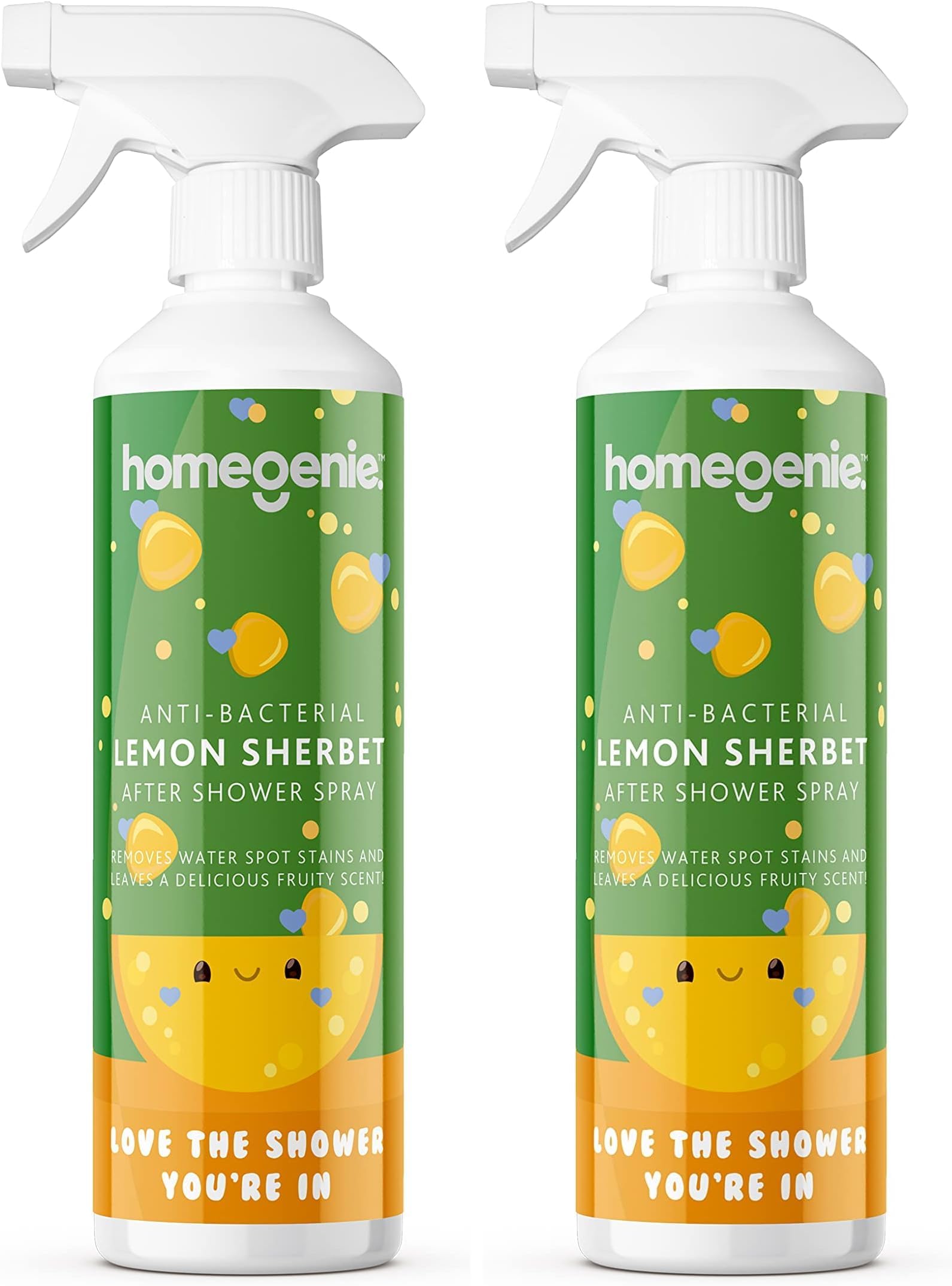 HomeGenie Anti-Bacterial After Shower Daily Cleaner | Spray and Leave | Lemon Sherbet Fragrance | 500ml, 500 ml (Pack of 2)