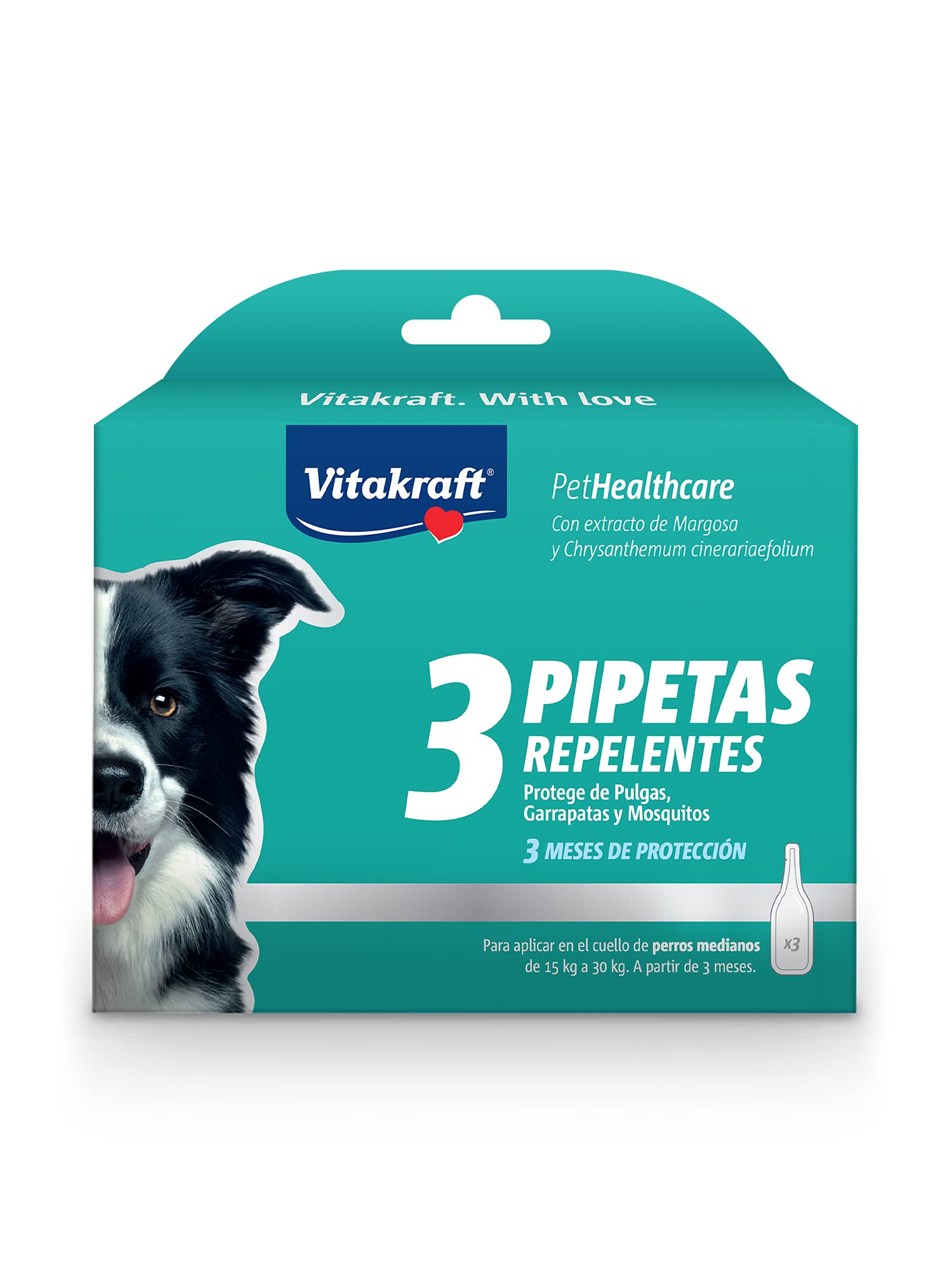 Vitakraft - Pipetas repelentes contra Insectos para Perros Medianos Entre 15 y 30kg- 2ml x 3 Pipetas