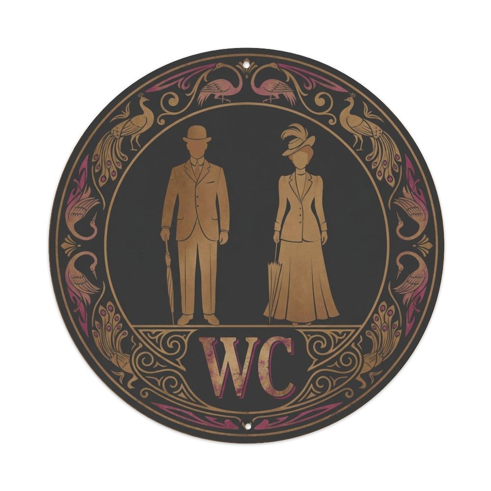 WC Art Deco Restroom Sign Ladies Gents Metal Tin Sign