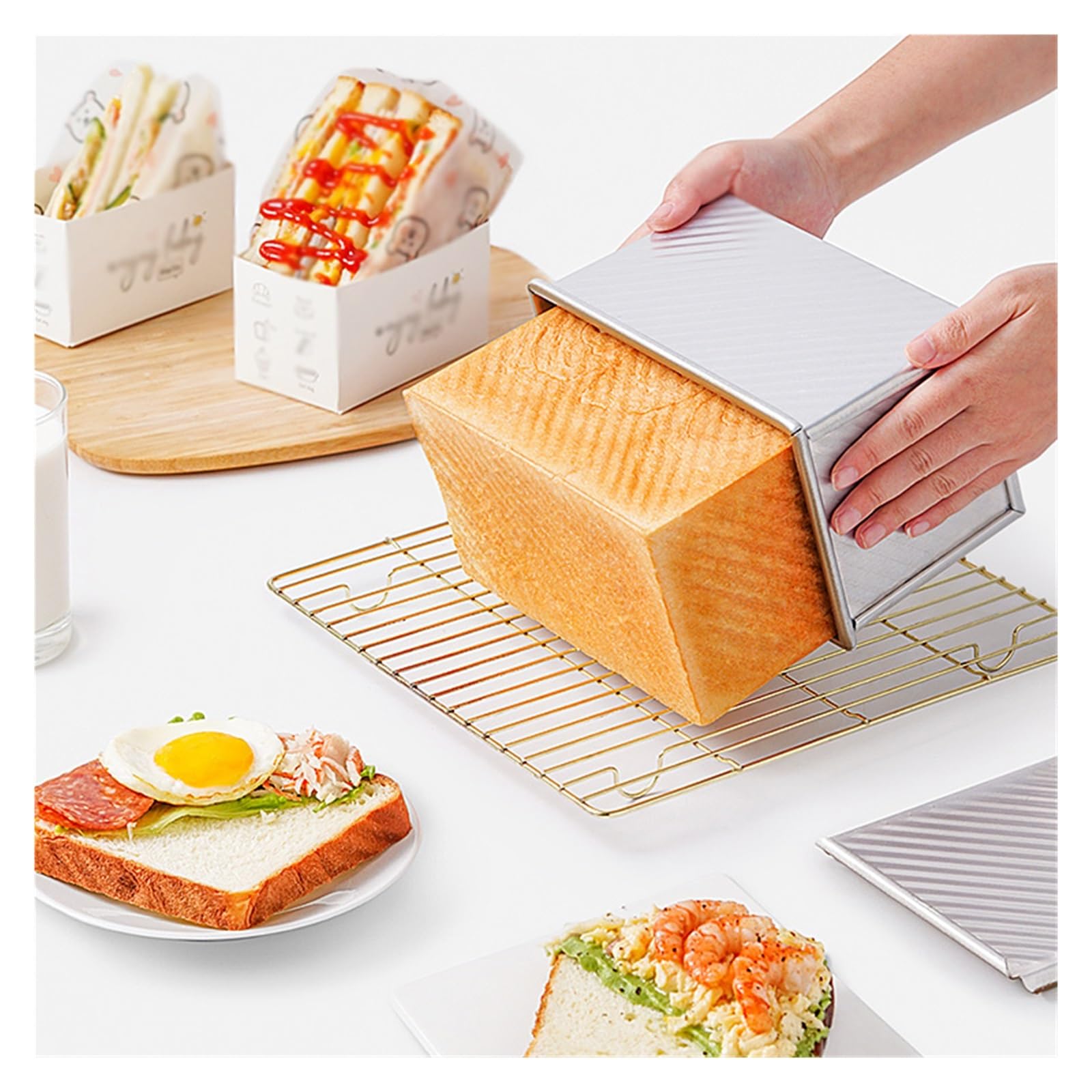 Molde for Pan Tostado, Antiadherente, Molde for Pan Corrugado con Tapa, Rectangular, aleación de Aluminio, Capacidad de Masa de 1 Libra, for Hornear Pan Tostado en Horno(A)