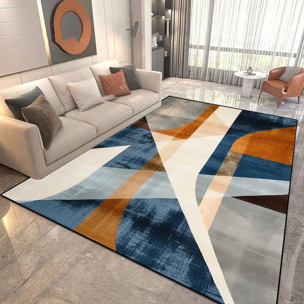 Tapis géométrique moderne de salon grand tapis de sol doux flanelle JH018