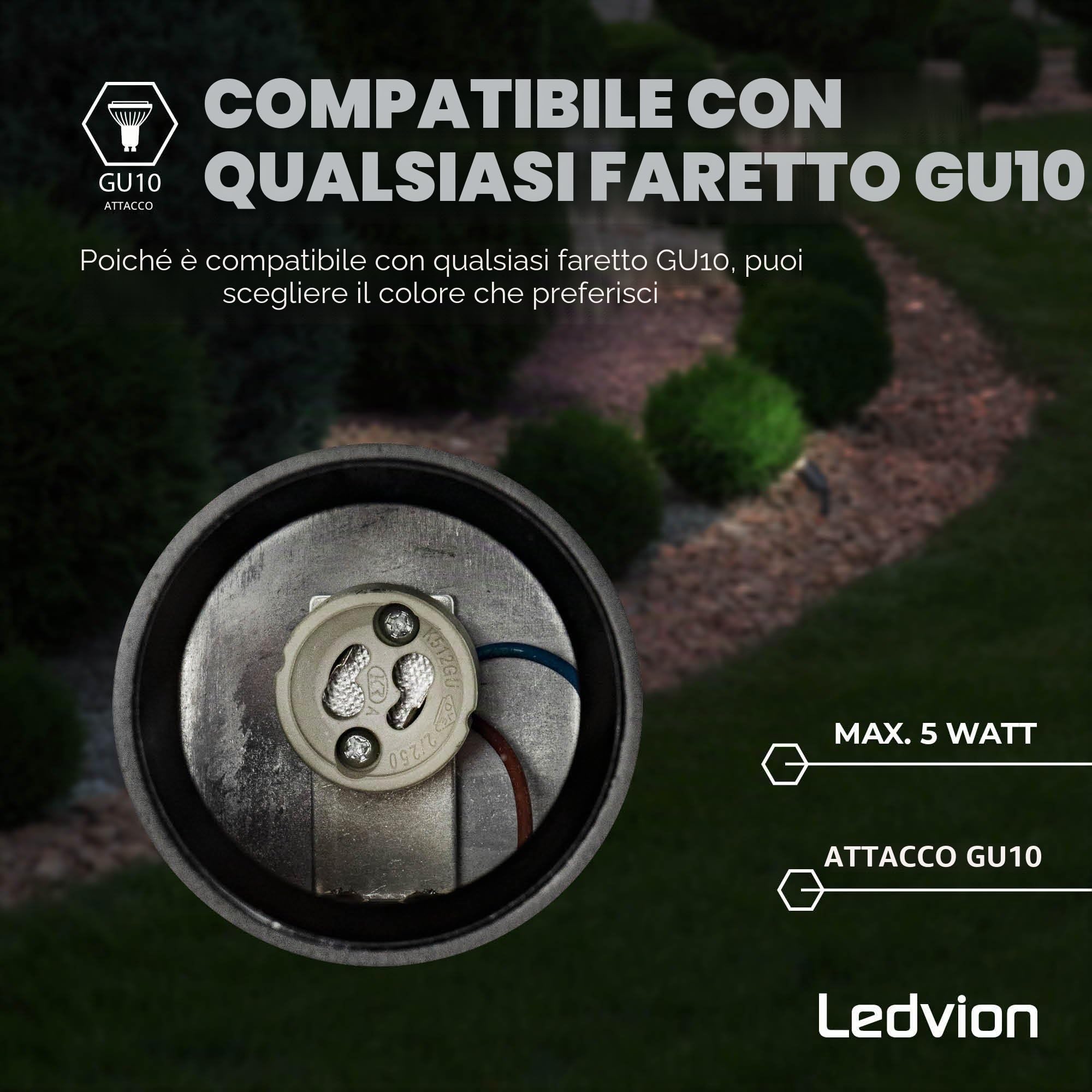 Ledvion - 3x Faretti da Esterno con Picchetto, IP65, Attacco GU10, Cavo con Spina 2 Metri, Antracite