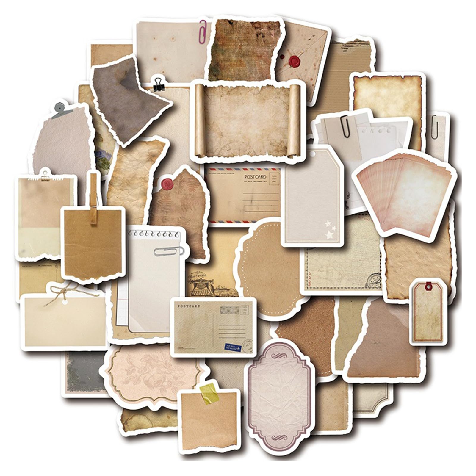 Muiltvoe Brown 80 Pcs Vintage Scrapbook Paper, Retro Label & Aged Writing Aesthetic Junk Journal Supplies For Diy Crafts ( Tones)