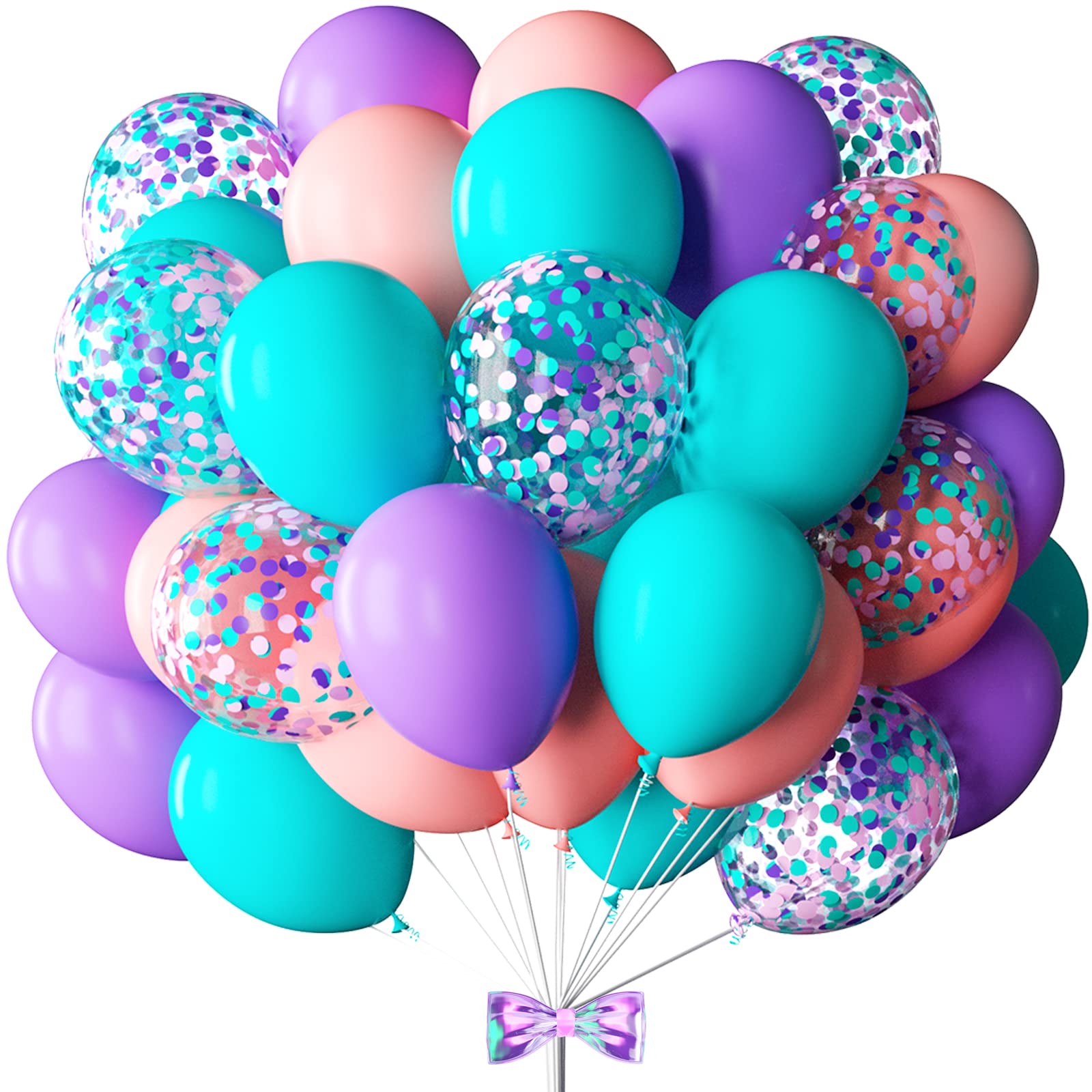 73 Packs Pink Purple Blue Balloons — 12” Pink Teal Purple Confetti Latex Balloons for Unicorn Themed Girl’s Party Birthday Decorations
