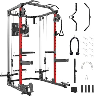 Power Cage, 2000 LBS Squat Rack with LAT Pulldown, Multifunctional Weight Cage with Cable Crossover System, Workout Cage for Home Gym