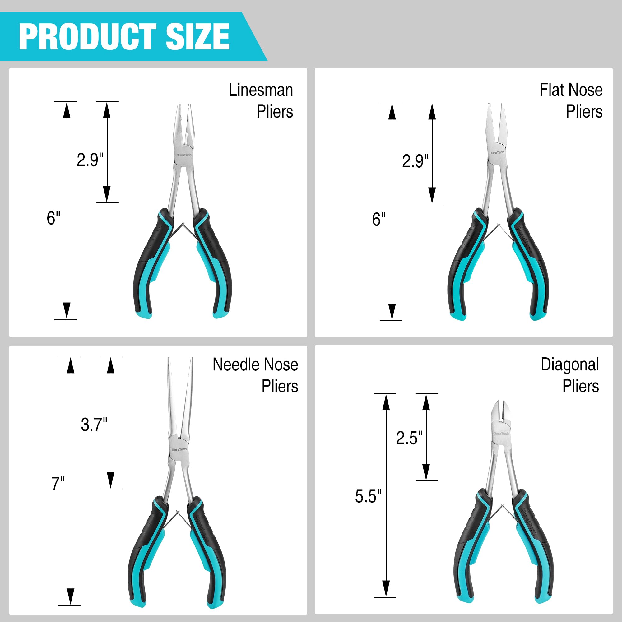 DURATECH Set di 4 pinze lunghe con custodia, punta ad ago, diagonale, guardalinee e naso piatto, mini pinze extra lunghe per la creazione di gioielli, piegatura del filo e presa di oggetti su spazi