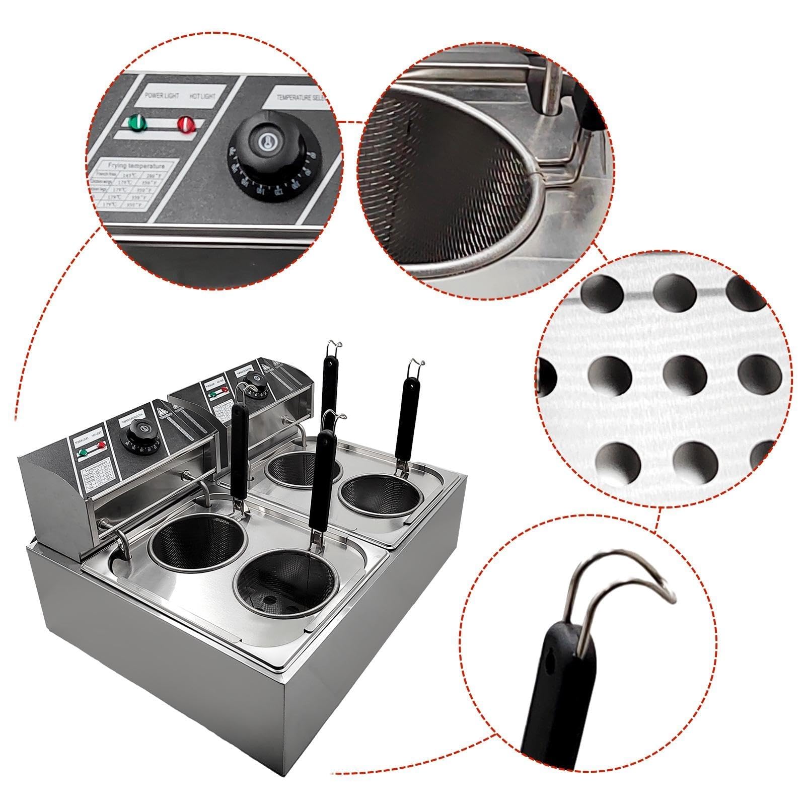 Cuocipasta elettrico professionale per noodles, friggitrice da banco con controllo della temperatura, cuocipasta di grande capacità con cestello e filtro rimovibili, macchina per la cottura noodle(4 H