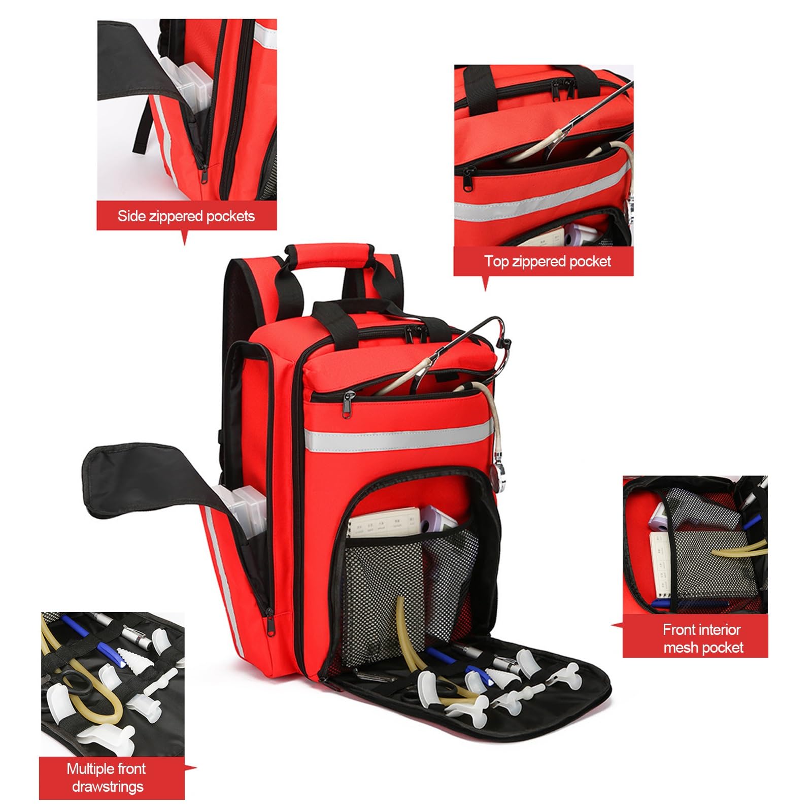 Kit Di Emergenza Medica Di Grande Capacità,Zaino For Emergenza Medica,Con Strisce Riflettenti,Antispruzzo E Resistente All'usura,Utilizzato For Il Soccorso All'aperto(Black)