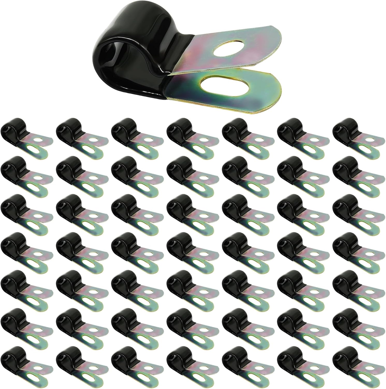 Murtenze 50 Pack Vinyl Coated Cable Clamps, 1/4 Inch Rubber Cushion Wire Clamps Galvanized Steel Hose Pipe Clips for Automotive Marine Industrial Tube and Wire Management