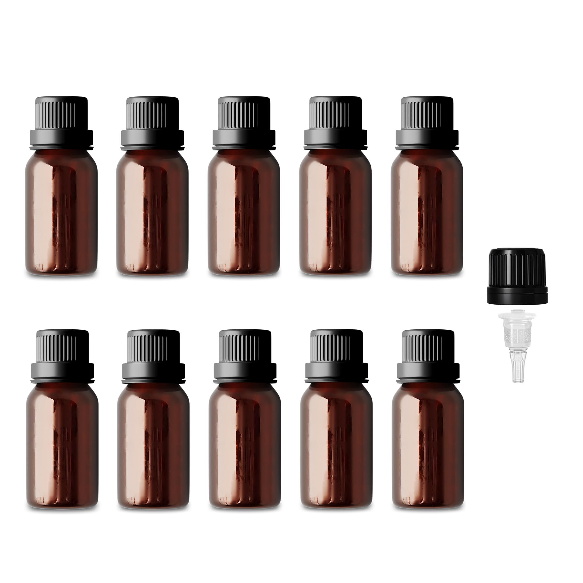 10ml Amber Glass Dropper Bottle & Dropper Cap Black Cap Refillable Empty for Massage Oils Perfume Aromatherapy Essential Oil Bottles (20)