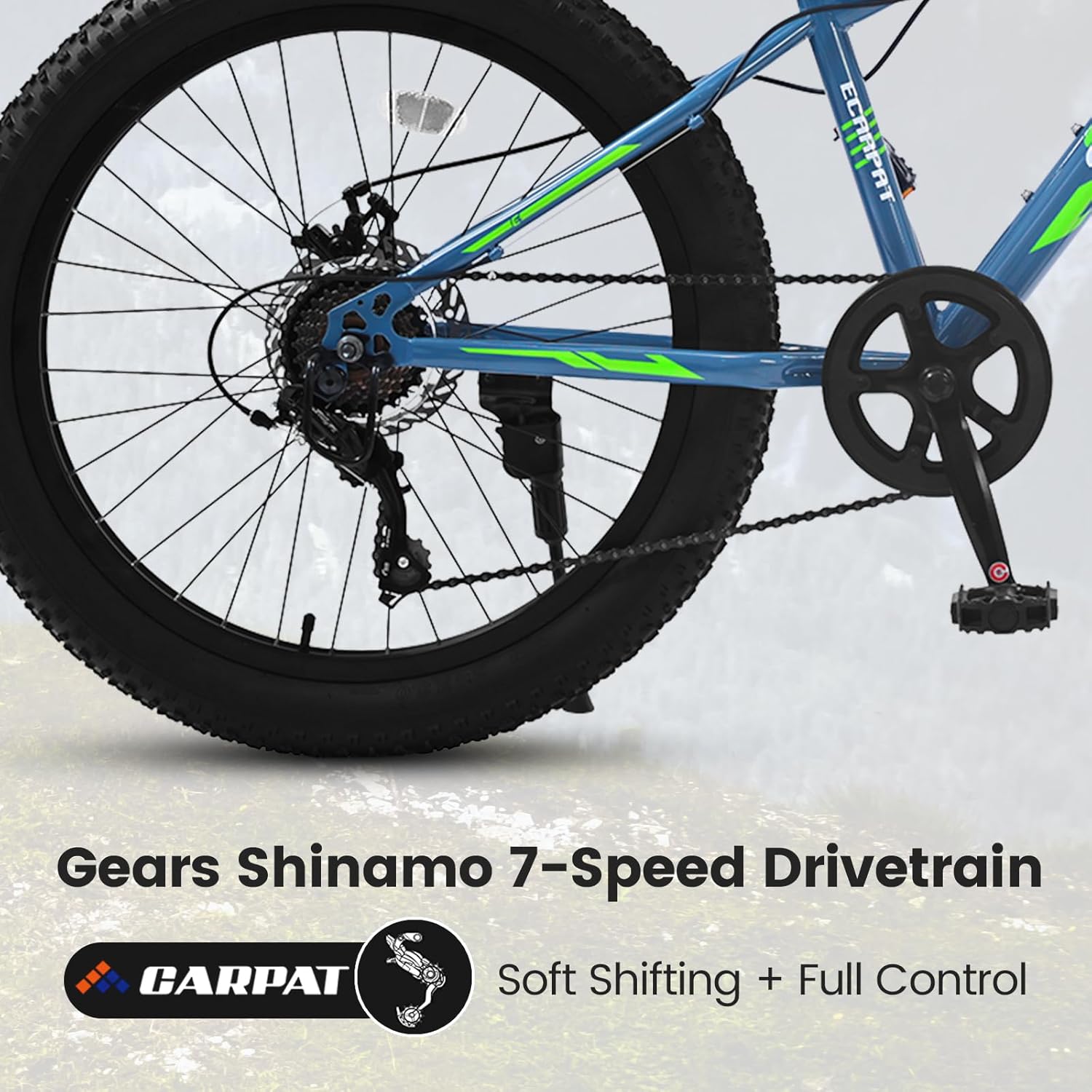 24 Inch Fat Tire Mountain Bike, 7 Speed Adult Mountain Bikes, Dual Disc Brakes, High Carbon Steel Frame, Front Suspension, Trail City Bike for Teenagers, Adult Men Women