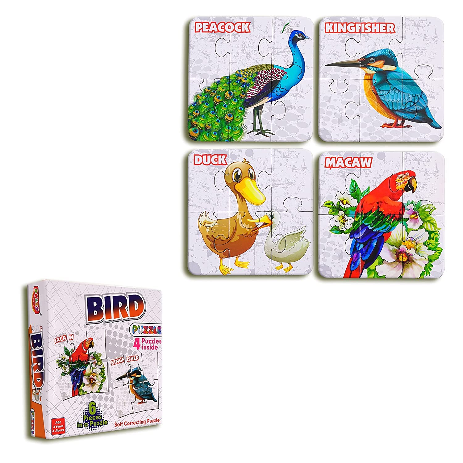 Toyster Jigsaw Puzzles for Kids - Birds Puzzles for Kids Age 3 Years and Above - 04 Puzzles Designs - 04 Designs - 06Pcs Each - Self Correcting Puzzle Game for Kids - Brain Development Puzzles