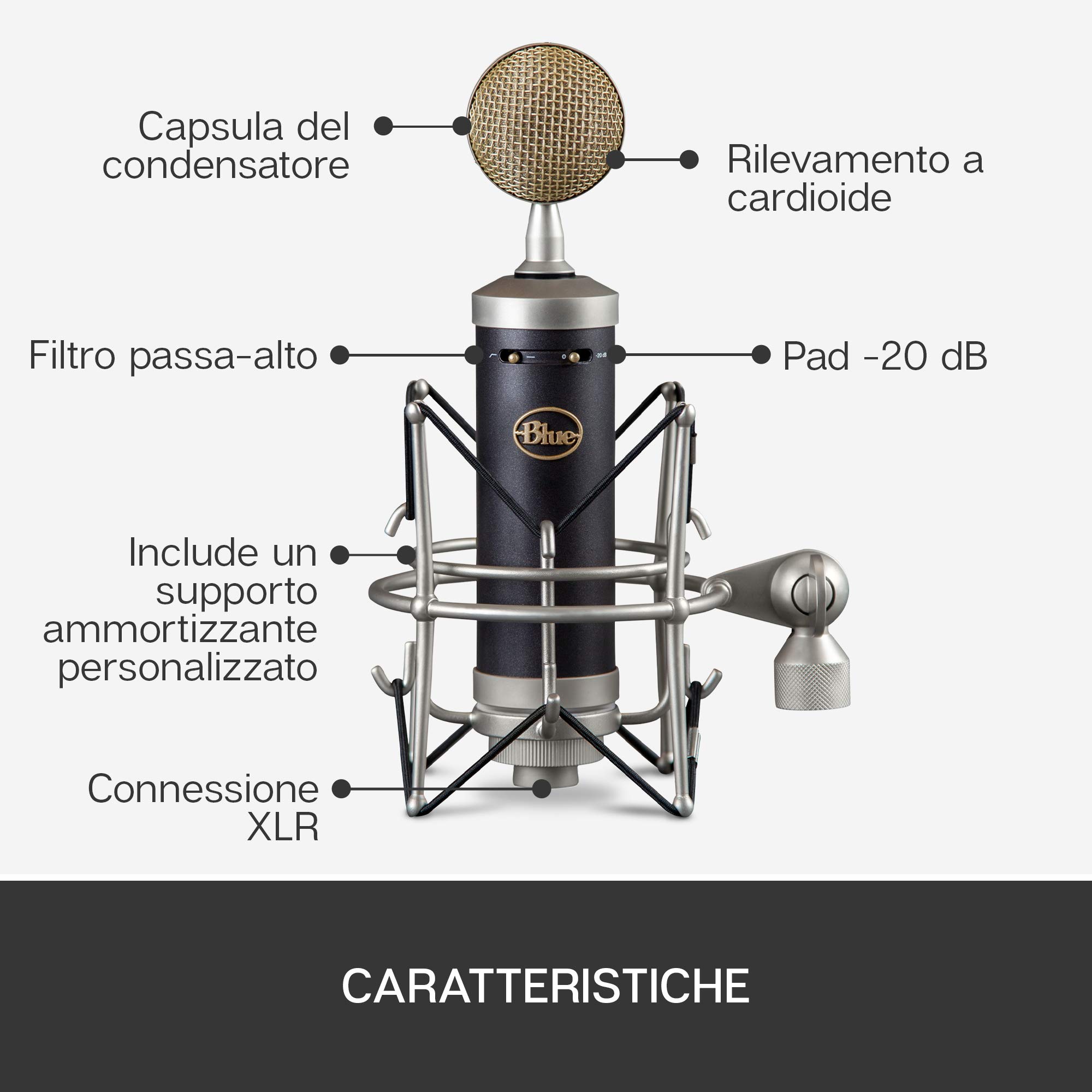 Blue Baby Bottle SL Microfono a Condensatore XLR | Per la Registrazione e lo Streaming, Capsula Cardioide a Membrana Grande, Shock Mount e Custodia Protettiva - Nero