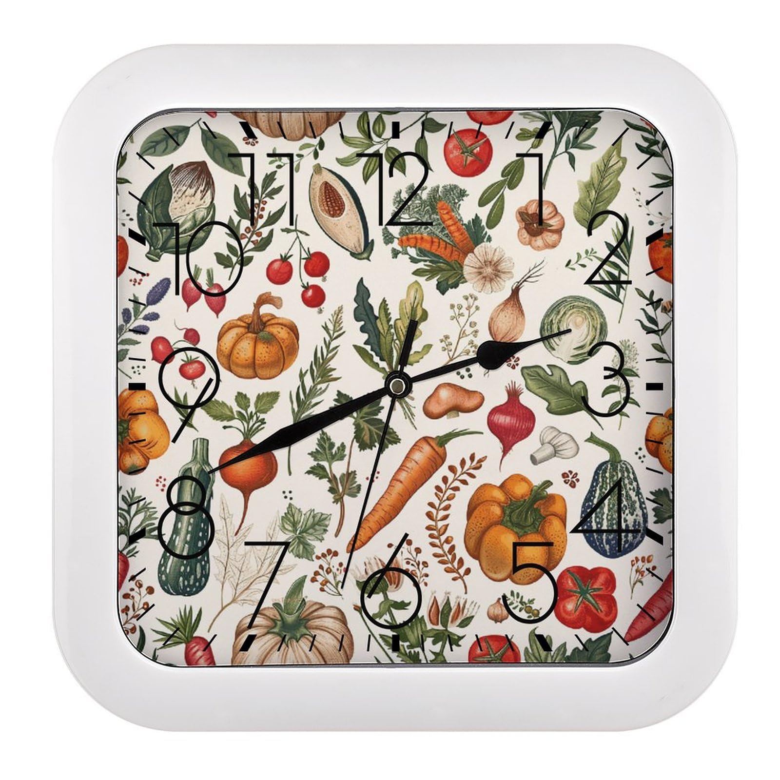 Horloge murale cuisine rétro imprimé légumes herbes vintage