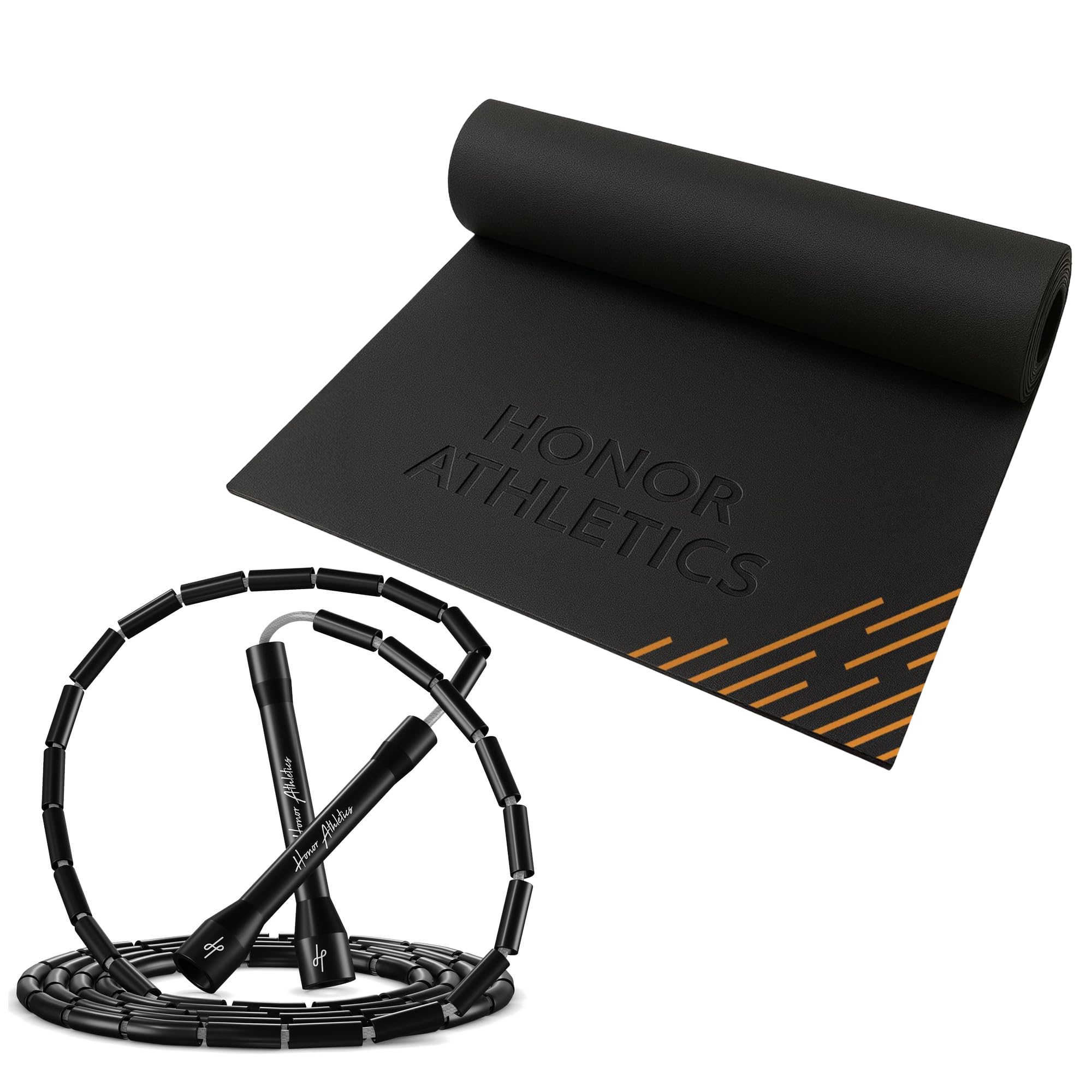 Honor Athletics Springseilmatte & Beaded Springseil 2.0 Bundle | 6,35 mm Gummimatte + 3,8 mm verstellbares Glieder-Springseil | Boxen & Freestyle