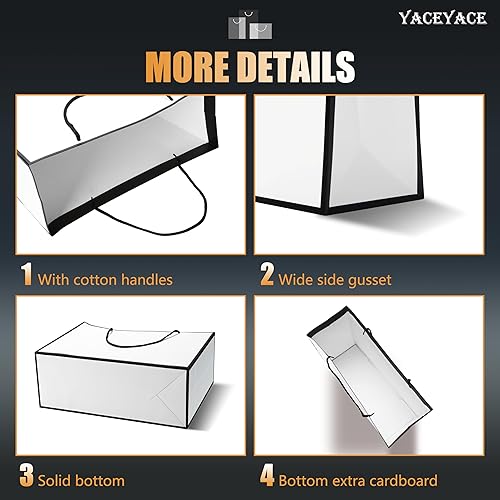 Miniatura 4 de YACEYACE - Bolsas de regalo blancas de gran tamaño, 20 unidades, 15.7 x 4.7 x 11 pulgadas, bolsas de regalo blancas extragrandes con asas, bolsas de