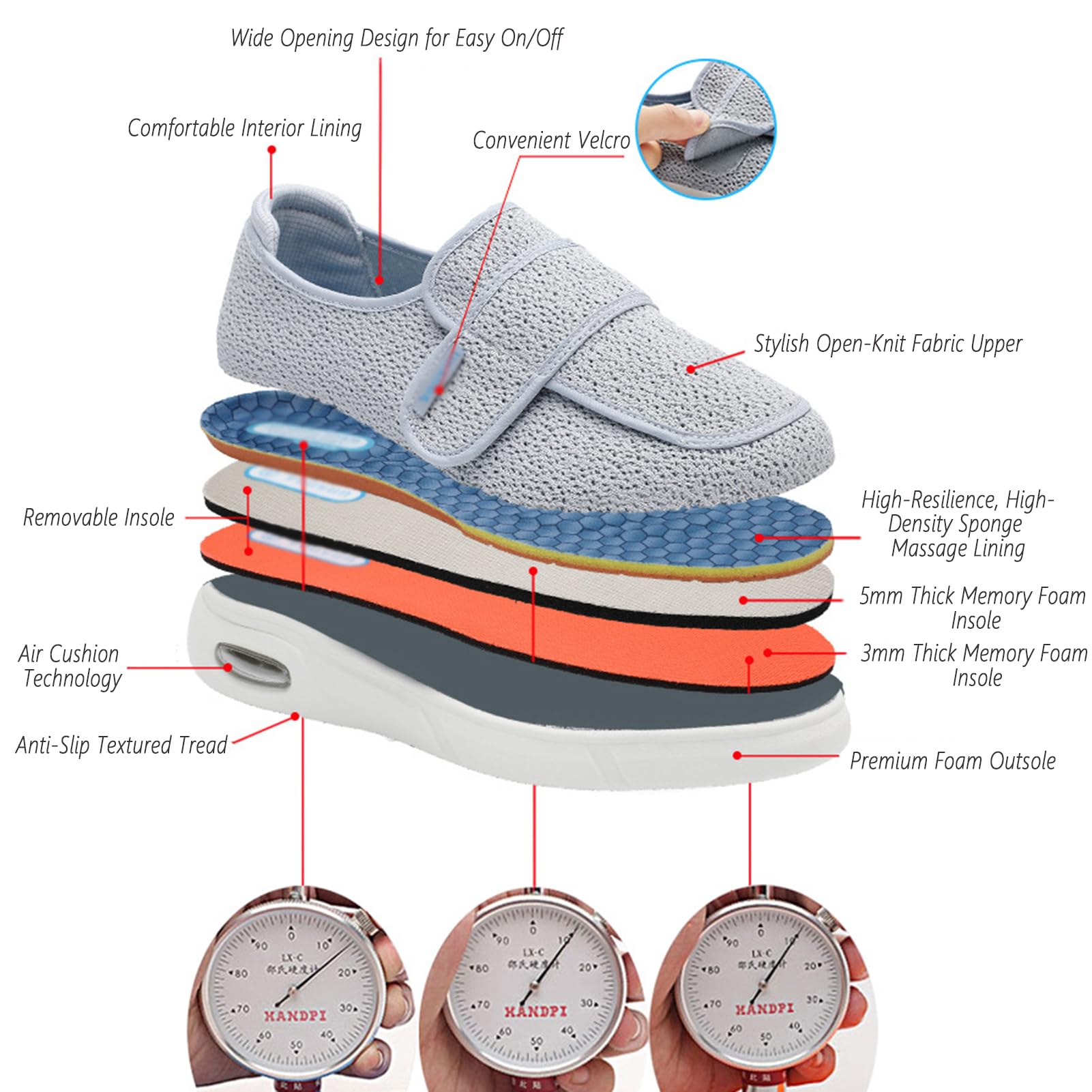 Damskie buty dla cukrzyków, ortopedyczne buty rehabilitacyjne, buty medyczne, hallux koślawe, antypoślizgowe pantofle, wkładka z pianki memory, buty rekreacyjne do użytku wewnątrz i na