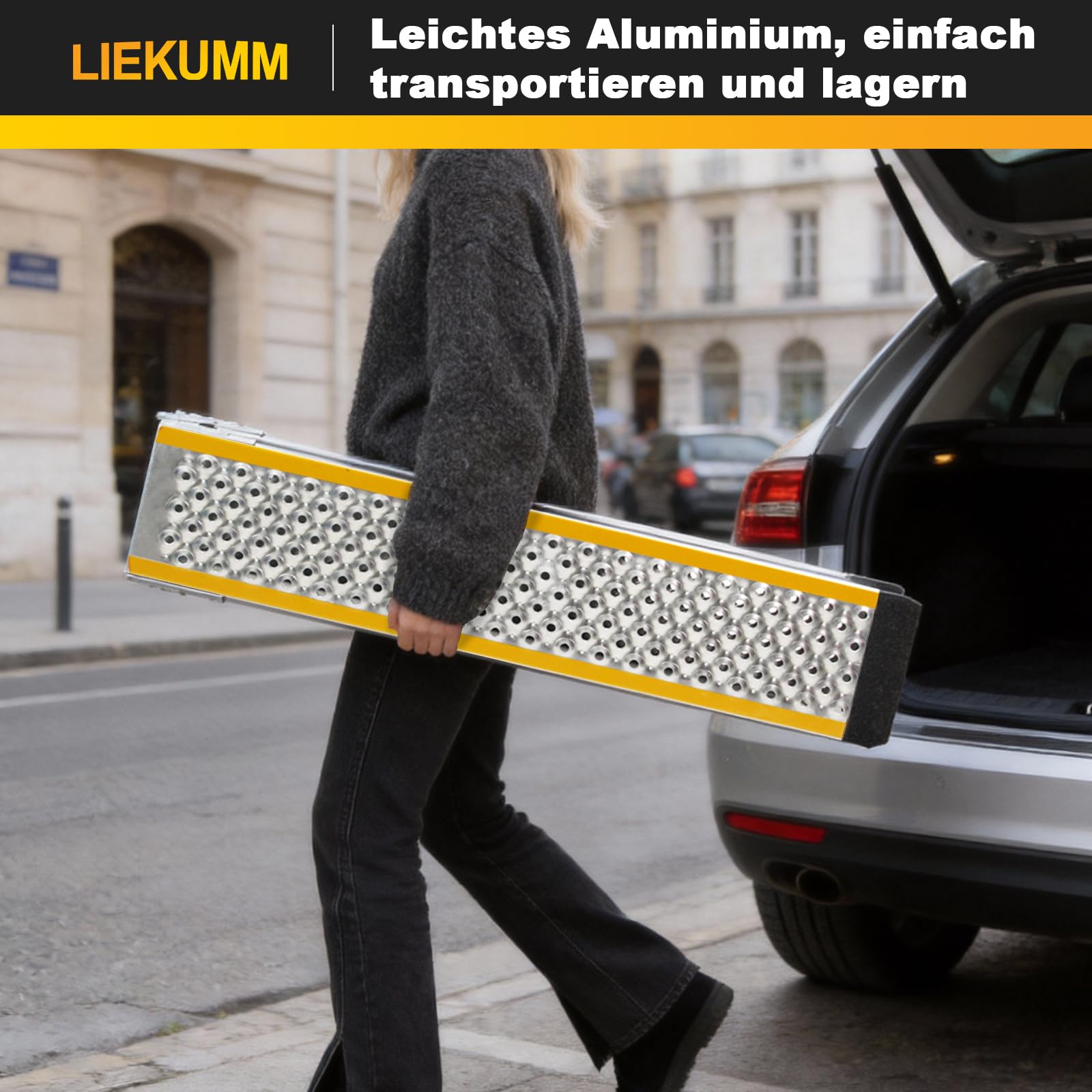 LIEKUMM Rampa di Carico, 200 X21,5 cm Rampa Moto, 300KG Capacità Rampa Pieghevole in Alluminio per ATV, Quad, Camion, Scooter, Tosaerba e Fordirt Bike, Pieghevole, 1 pacchetto