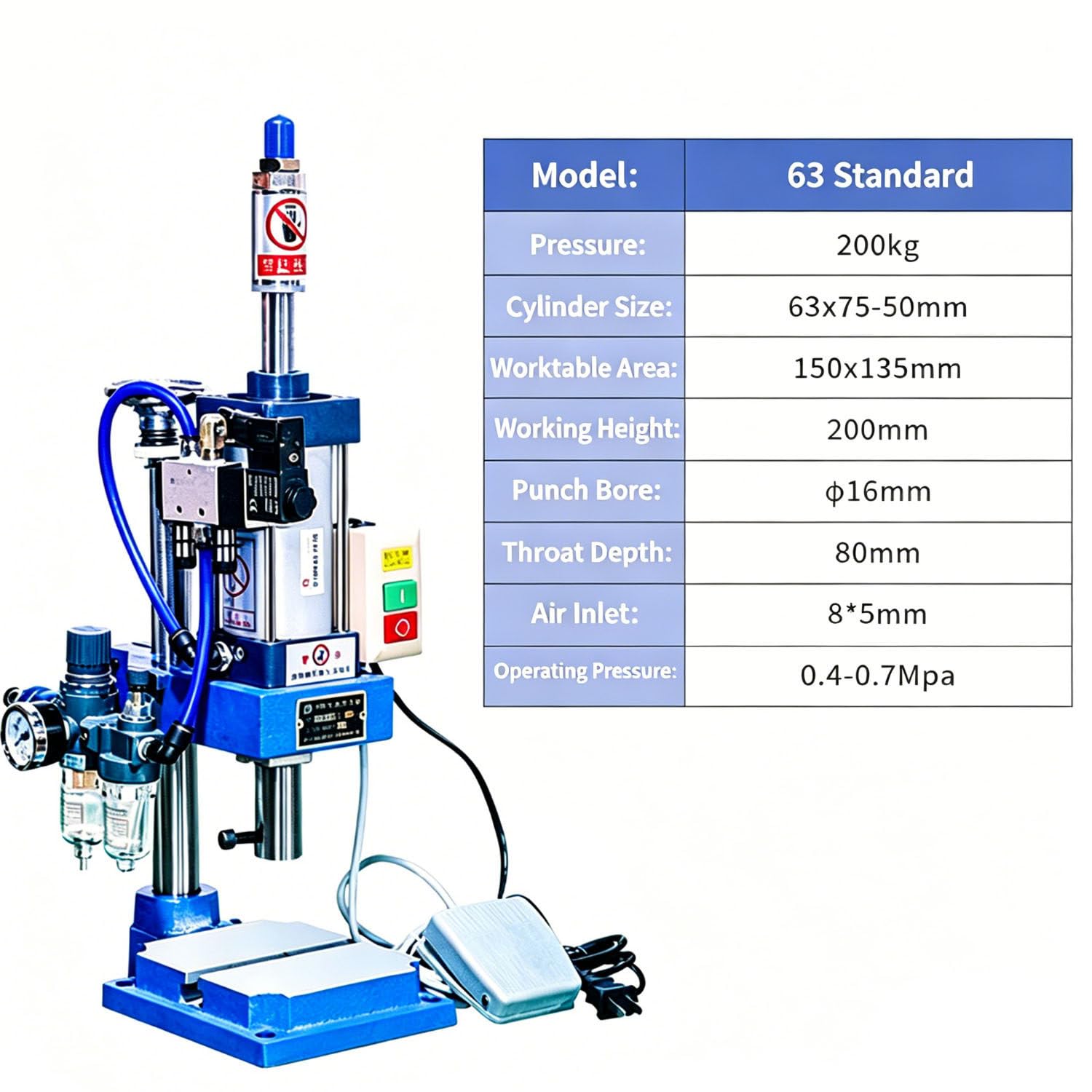 Presse Établi Pneumatique 200 kg 63 Types Haute Précision Colonne Unique 200kg-Footswitch
