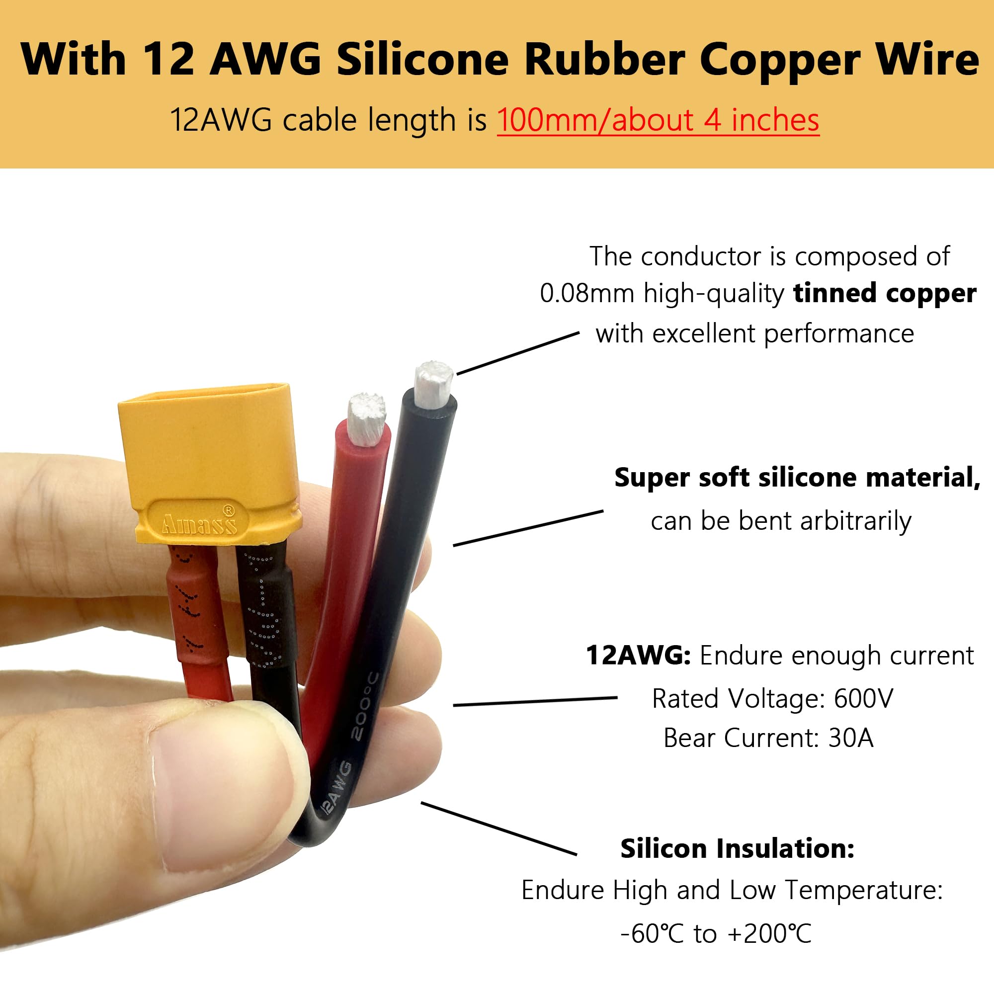 Cable Xt60i Ecoflow Câble XT60 Femelle Vers Terminal à O Ring 1Mt 12AWG Cable Xt60i Ecoflow Câble XT60 Femelle Vers Terminal à O Ring 1Mt 12AWG