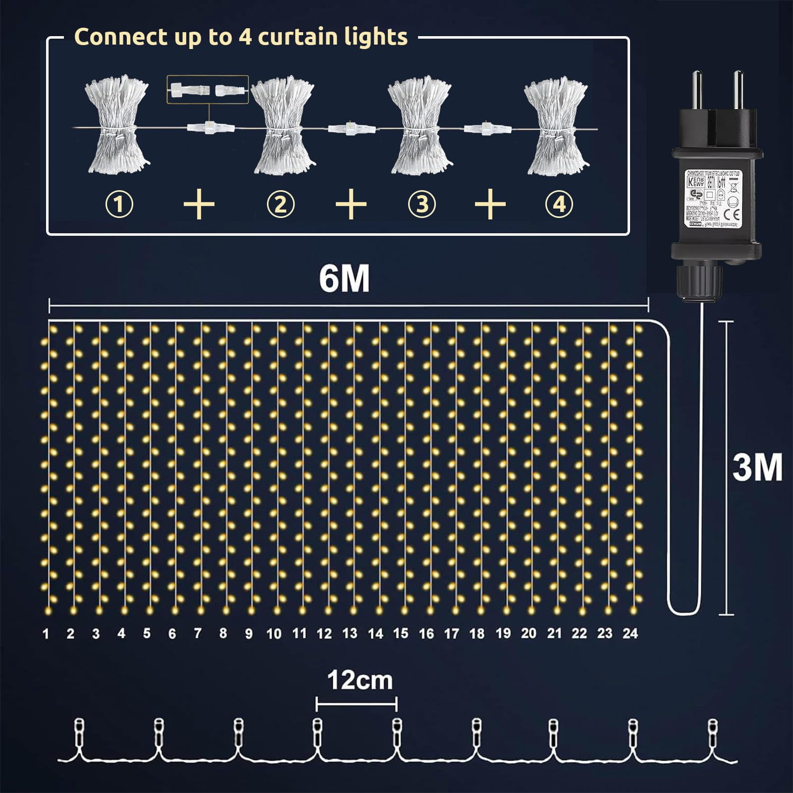 2 Stück Lichtervorhang Aussen 6M x 3M 600 LED Lichterketten Vorhang mit Stecker, 8 Modi, Timer, Wasserdicht Lichterkette Hängend für Wand Balkon Hochzeit Pavillon Terrassen Garten Außen Deko
