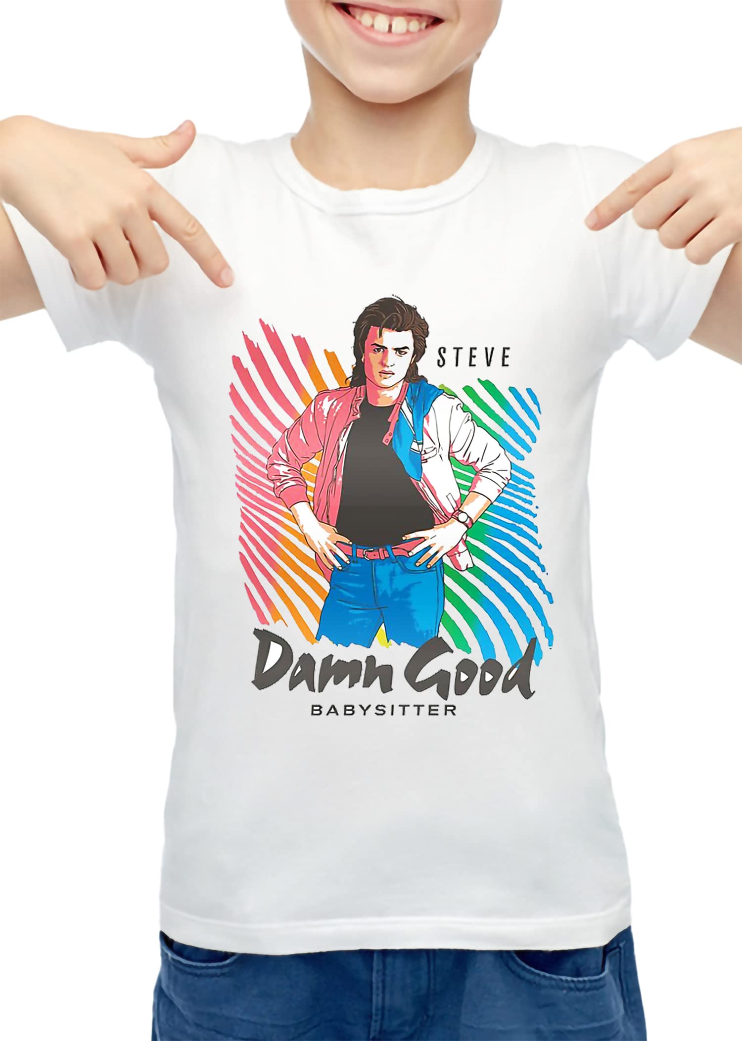 ZINGOMINGExclusive Stranger Steve Cotton Unisex Kids T-Shirt for Boys and Girls 34(12 Years-13 Years) White