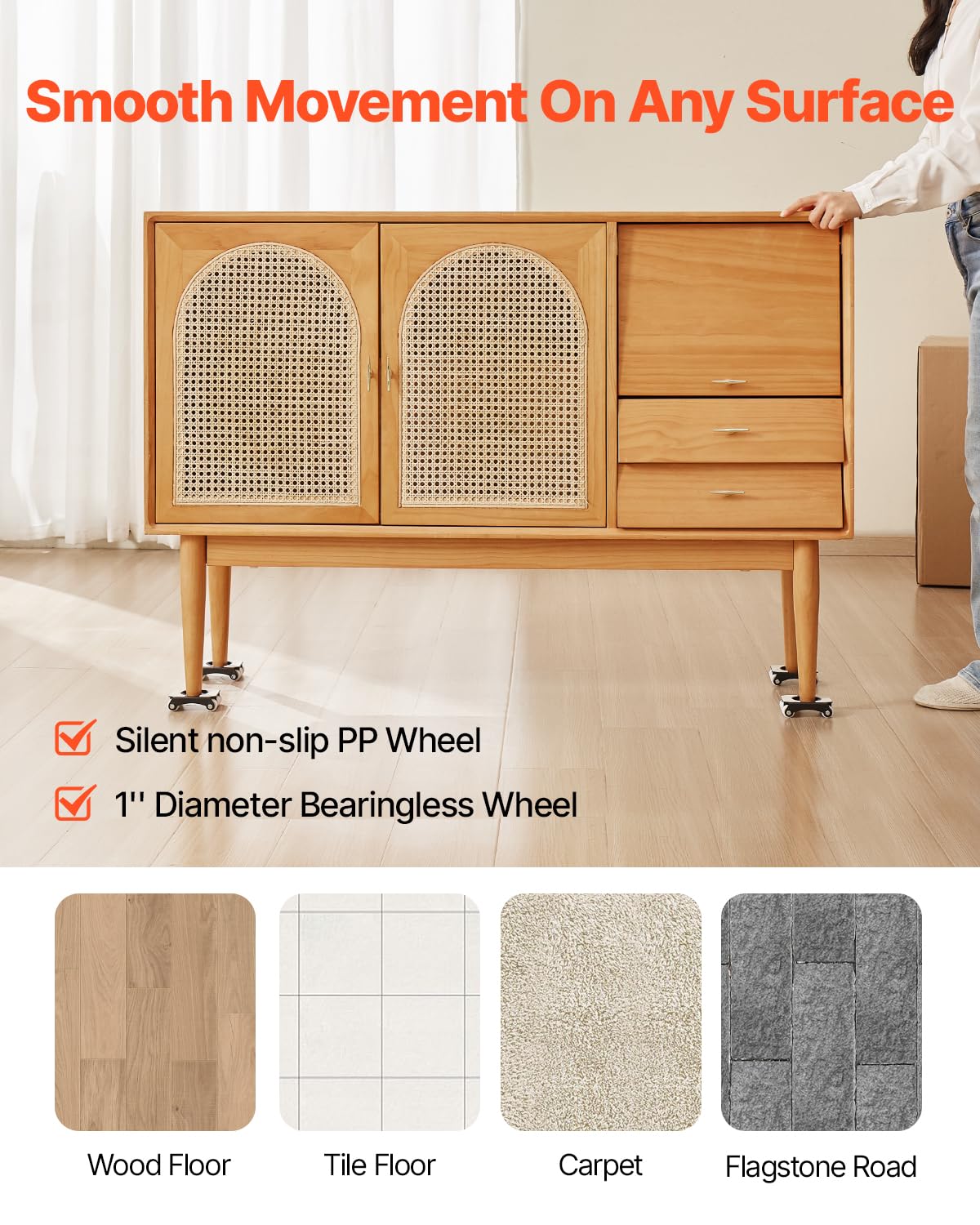 VEVOR 4 PCS Plataforma Rodante para Muebles Carga de 340 kg, Transportador de Muebles Resistente con Ruedas, Estructura de Doble Fila y Ocho Ruedas y Panel de Acero al Carbono para Mover Muebles