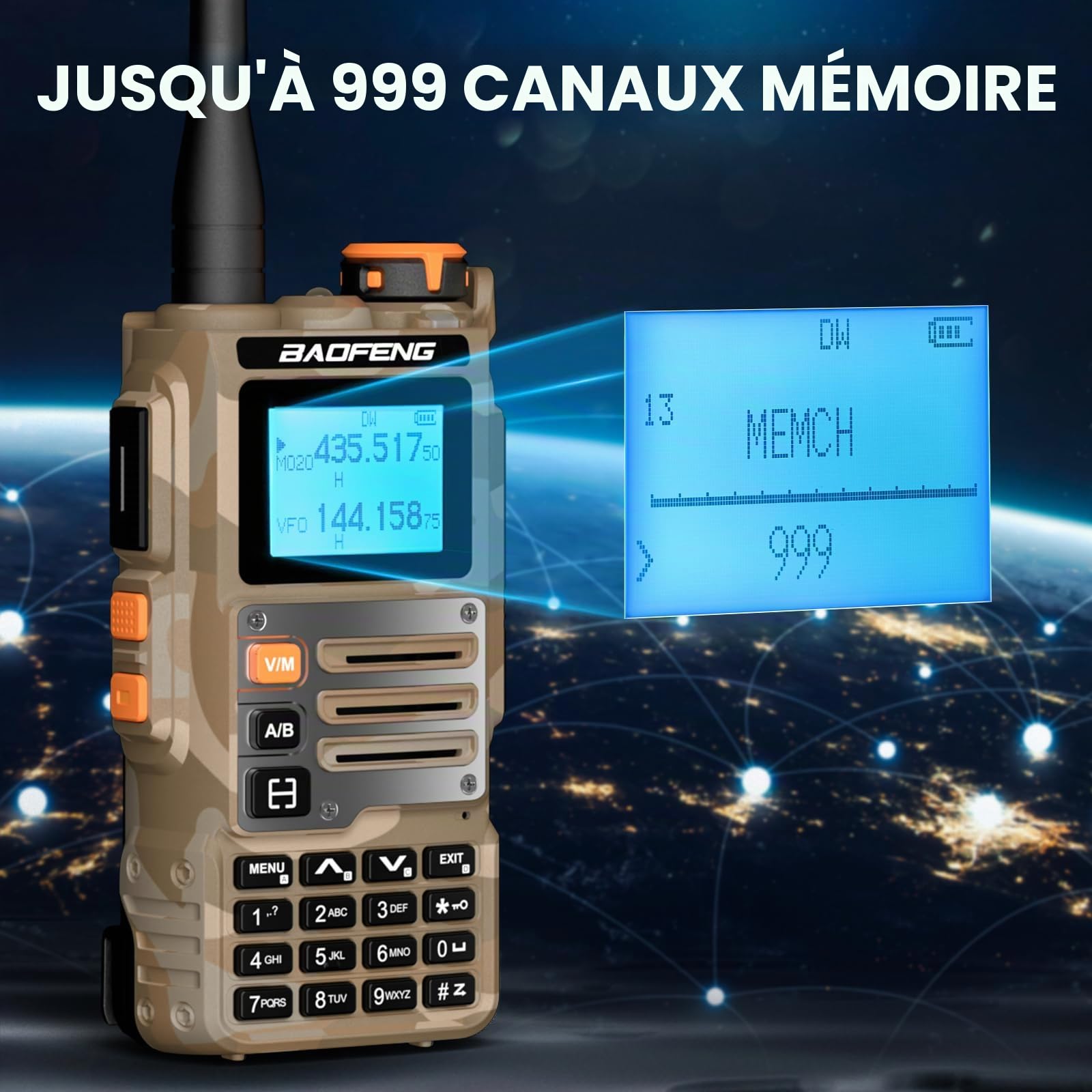 BAOFENG K63 6W Talkie-walkie, Radio Amateur Portable tri-Bande UHF/VHF/1,25 m, AM/FM, Batterie 2600 mAh, 999 canaux, Copie de fréquence sans Fil, fréquence répéteur inversée, Camouflage désert