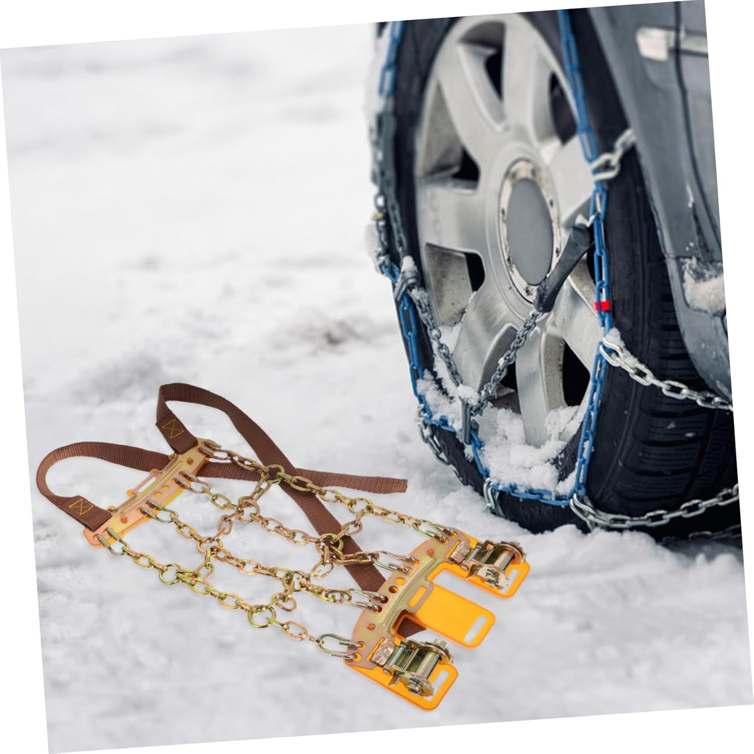 Emergency - Tire Chains for Cars and Suvs Adjustable Manganese Snow Chains for Mud Ice and Snowy Roads Fits Tire