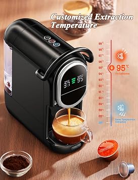 CAFELFFE Automatic Coffee Pad Machine 4 in 1 capsule coffee machine with adjustable temperature and 7 preset brewing times 19 bar espresso machine for NES/DG/ESE/ground coffee black