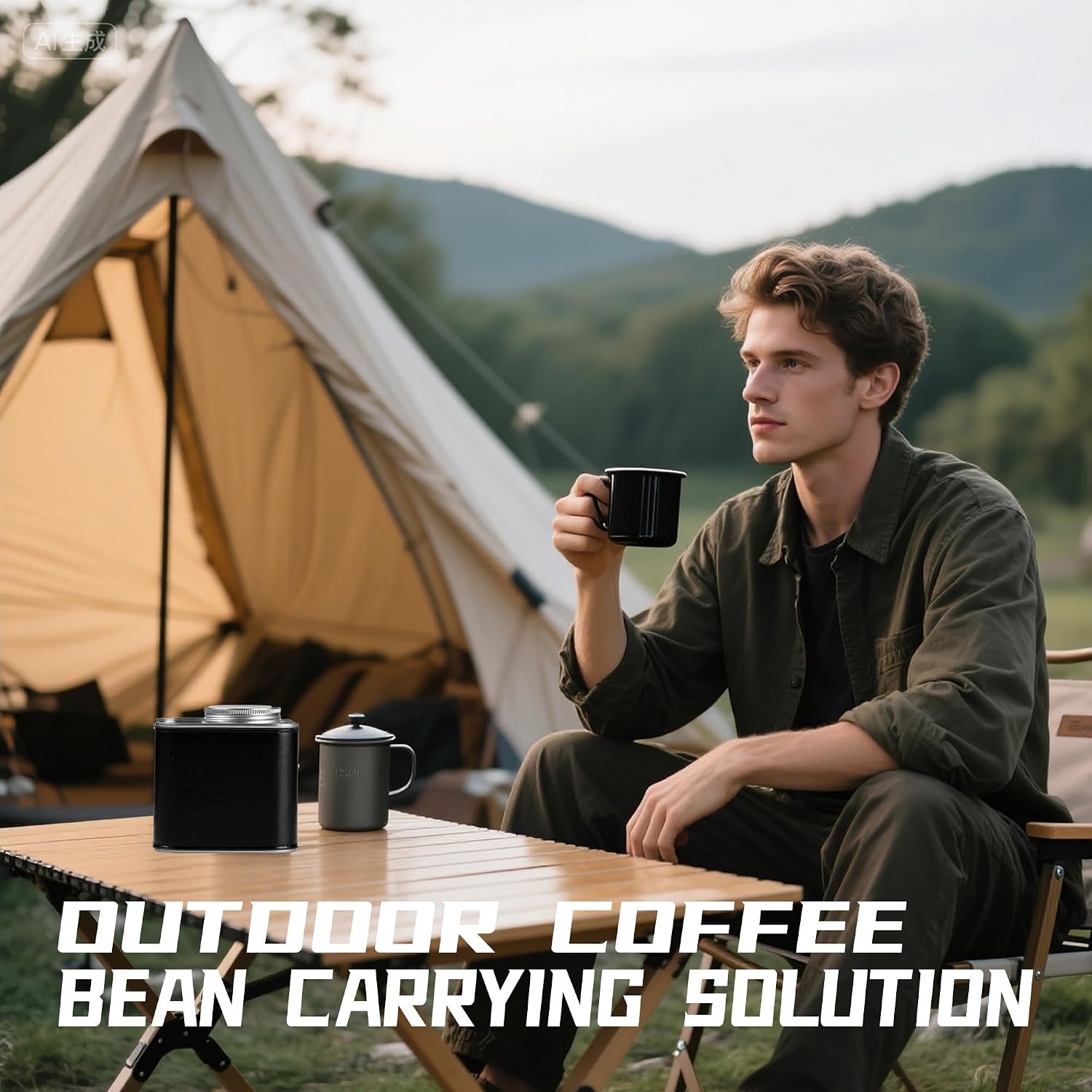 Airtight Coffee Container 5oz - Black PU Leather Coffee Storage Canister with One-Way Valve for Freshness, Portable Coffee Bean Holder for Camping, Hiking, Travel