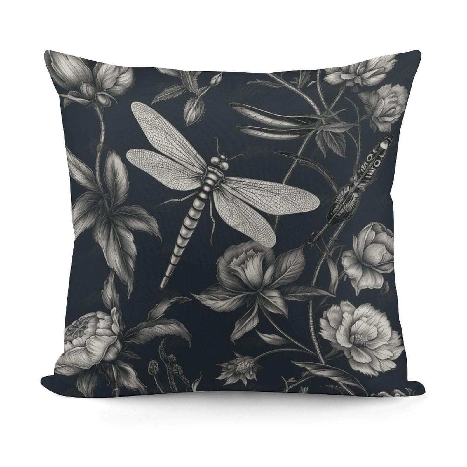 VstaDank Black Flowers and Dragonfly Throw Pillow Cover Soft Square Cushion Cover Art Artwork Pillow Covers Mordern Couch Pillow Covers Decorative Cushion Case for Chair Couch Bedroom Living Room