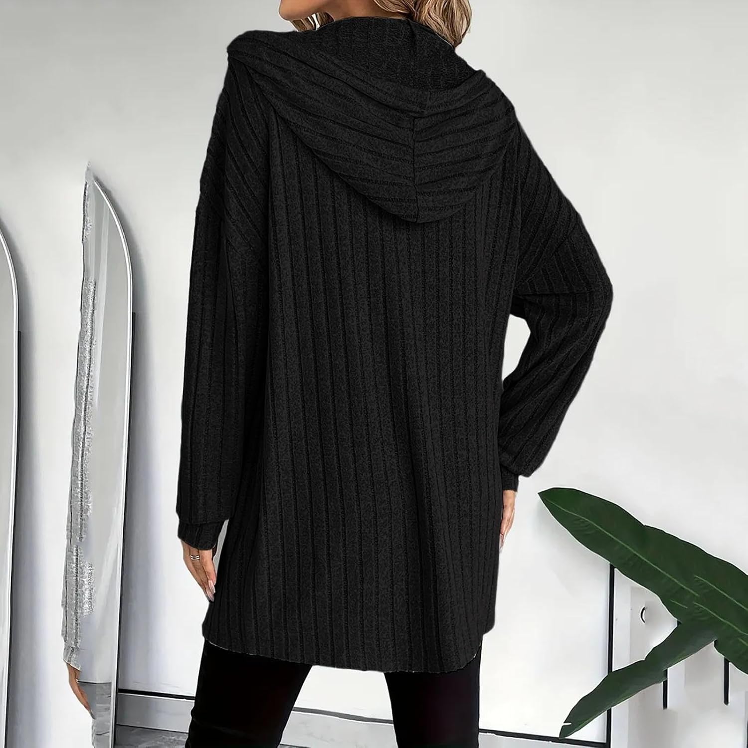 Women's Long Cardigans Zip up Hood Fall Oversized Long Sleeve Open Front Lightweight Sweaters Knit Winter Coats