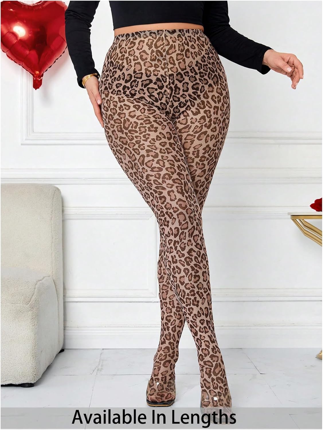 WDIRARA Women's Plus Size Mesh Leopard Print Leggings High Waisted Sheer Skinny Pants - Image 3