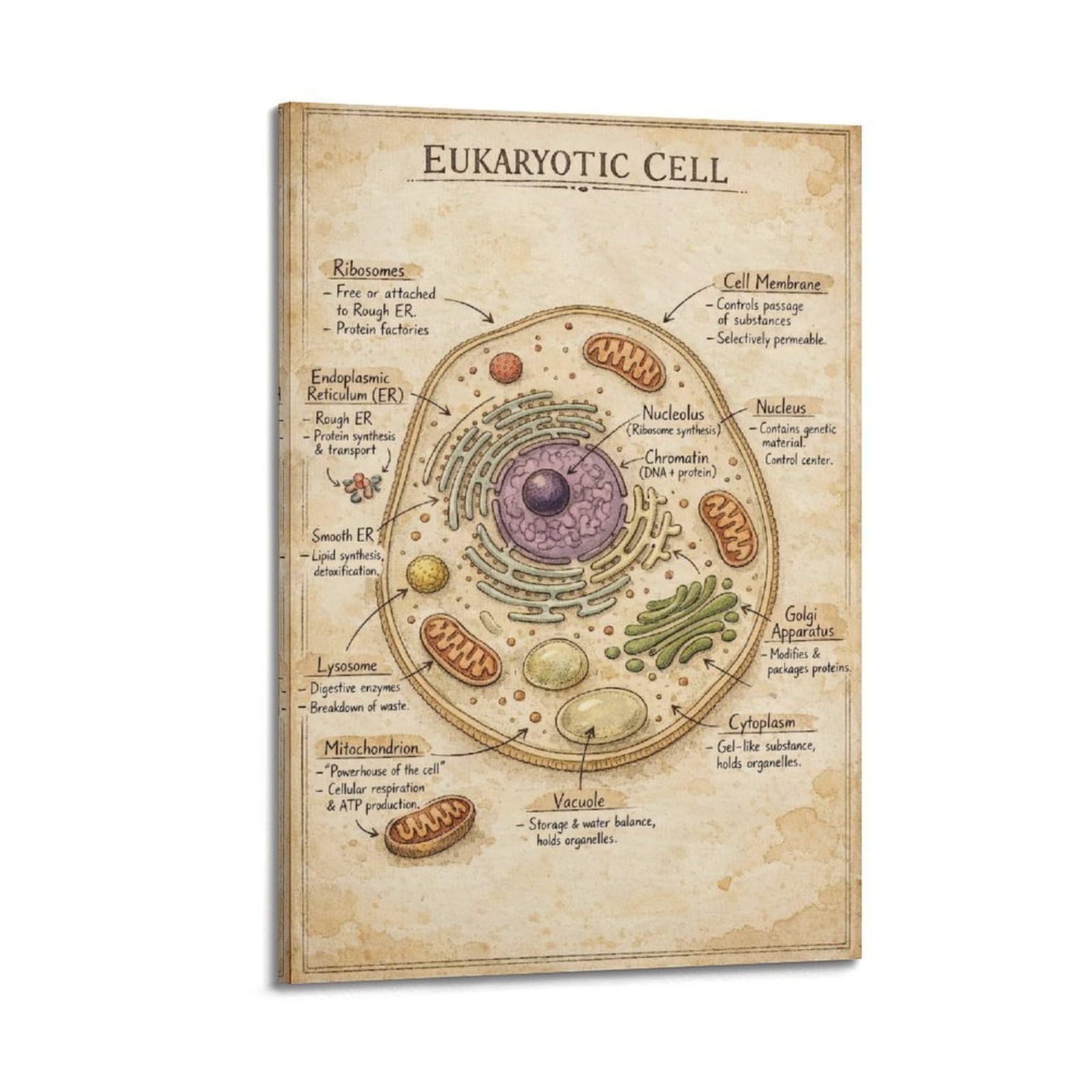 OKAHYS Vintage Eukaryotic Cell Artwork Poster Decorative Painting Canvas Wall Artworks Picture 24x36inch(60x90cm)