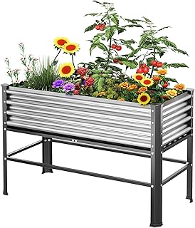 Doniks Raised Garden Bed with Legs, 48×24×32in Large Outdoor Metal Galvanized Garden Planting Box, 600lb Capacity for Vegetables Lawn Green Flowers, Fruits, Terrace