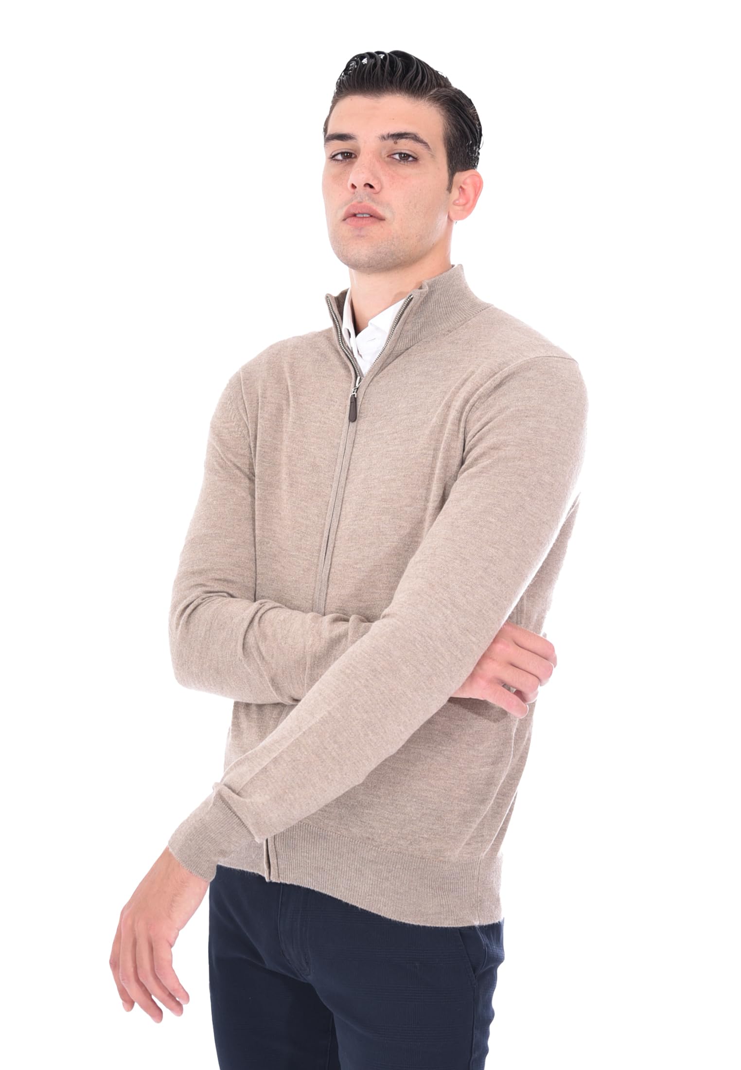Ciabalù Cardigan Uomo con Zip Lana e Cashmere Maglione con Cerniera Collo Alto