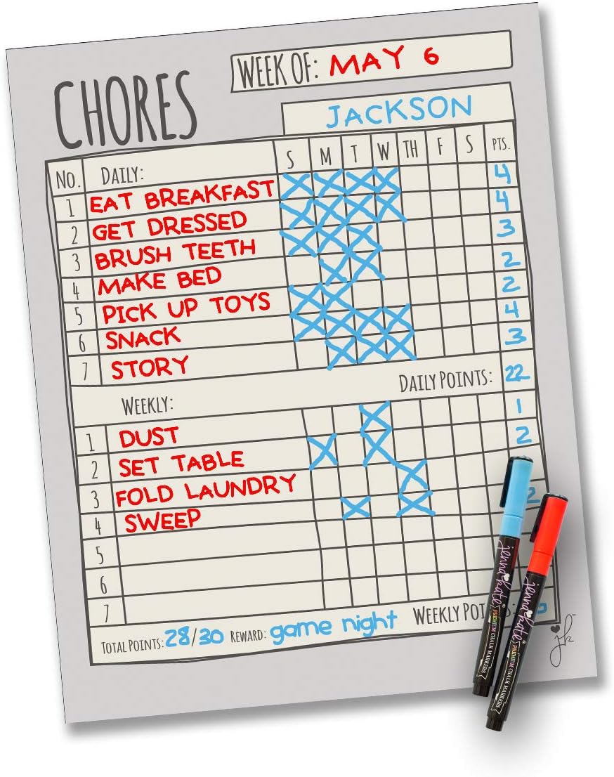 Jennakate - Chore Chart for Kids -Daily Household Behavior Reward Chore Checklist -Job Chart - Magnetic, Dry Erase - 11"x14"- Two Liquid Chalk Markers - Gray