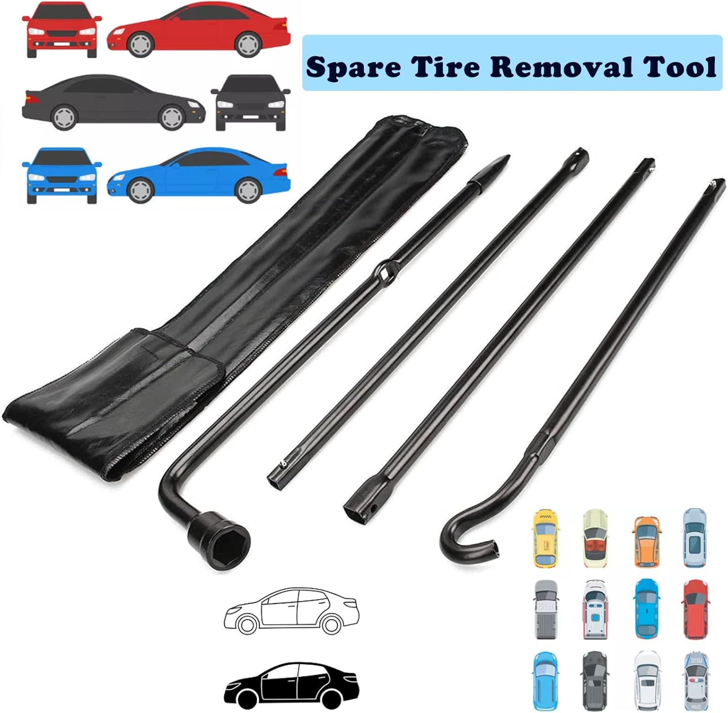 Spare Tire Lug Wrench Tool Kit Replacement for 2002-15 Dodge Ram 1500, Tire Lug Wrench & 2 Ton Car Scissor Jack, Leather Bag