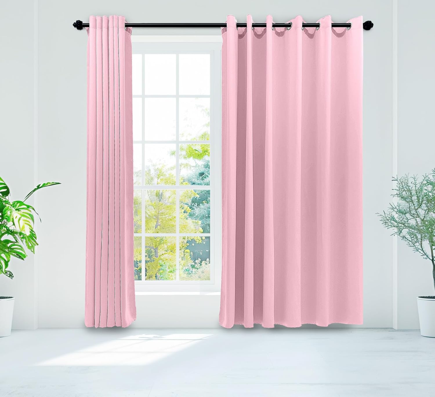 Light Filtering Curtains for Living Room Bedroom Window Drapes Thermal Insulated Room Darkening Curtains (52x132 inches) 2 Panel #2402-9 Pink 52"W x 132"L (Pack of 2)