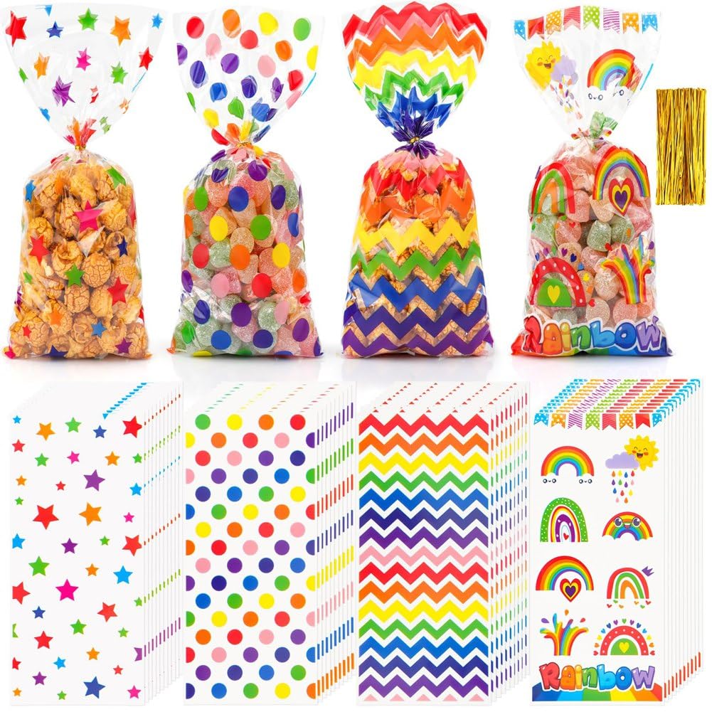 CTRLZS 100Pc Kids Birthday Bags,Transparent Bags for Candy Cookies,Gift Bags Cellophane Bags for Candy Birthday Gifts,DIY Gifts